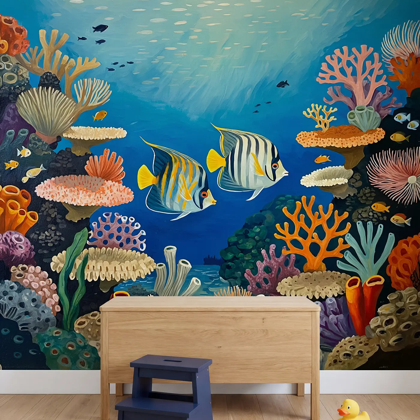 Angelfish Pair Reef Wallpaper Mural in playroom setting by Whimsy Tots