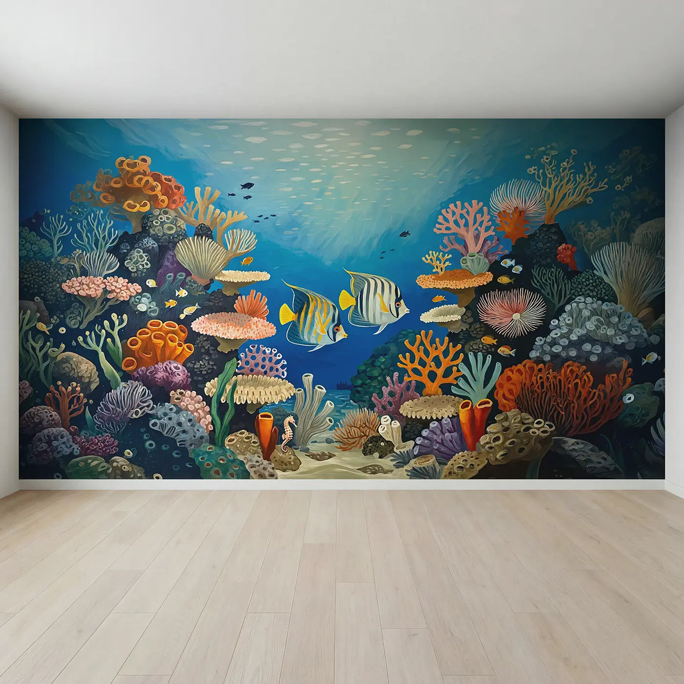 Full view of Angelfish Pair Reef Wallpaper Mural by Whimsy Tots