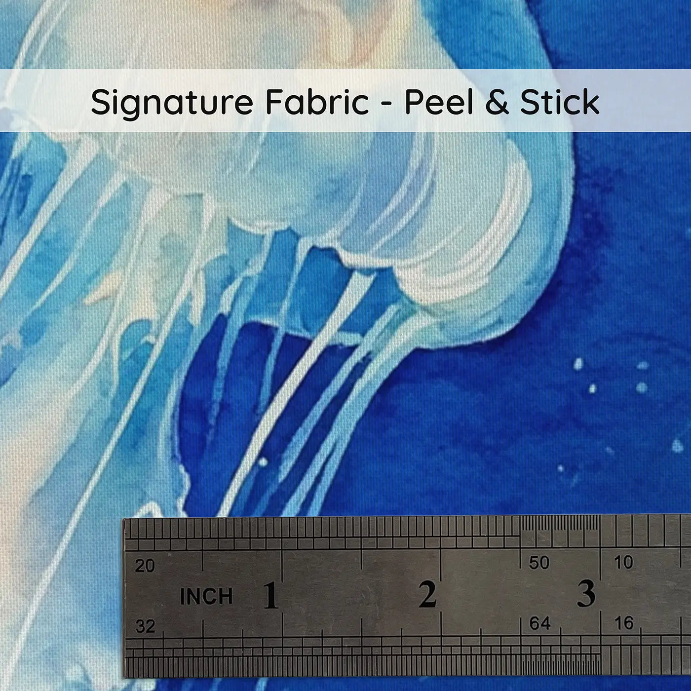 Fabric texture close-up of Jellyfish Luminous Deep Blue Wallpaper Mural by Whimsy Tots