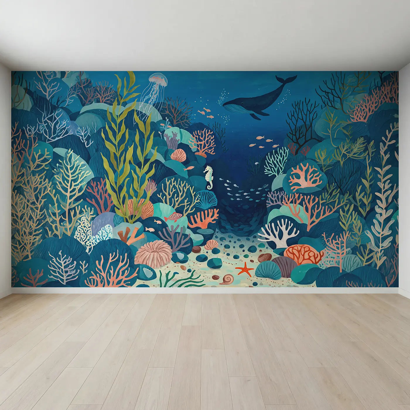 Full view of Deep Ocean Reef Wallpaper Mural by Whimsy Tots