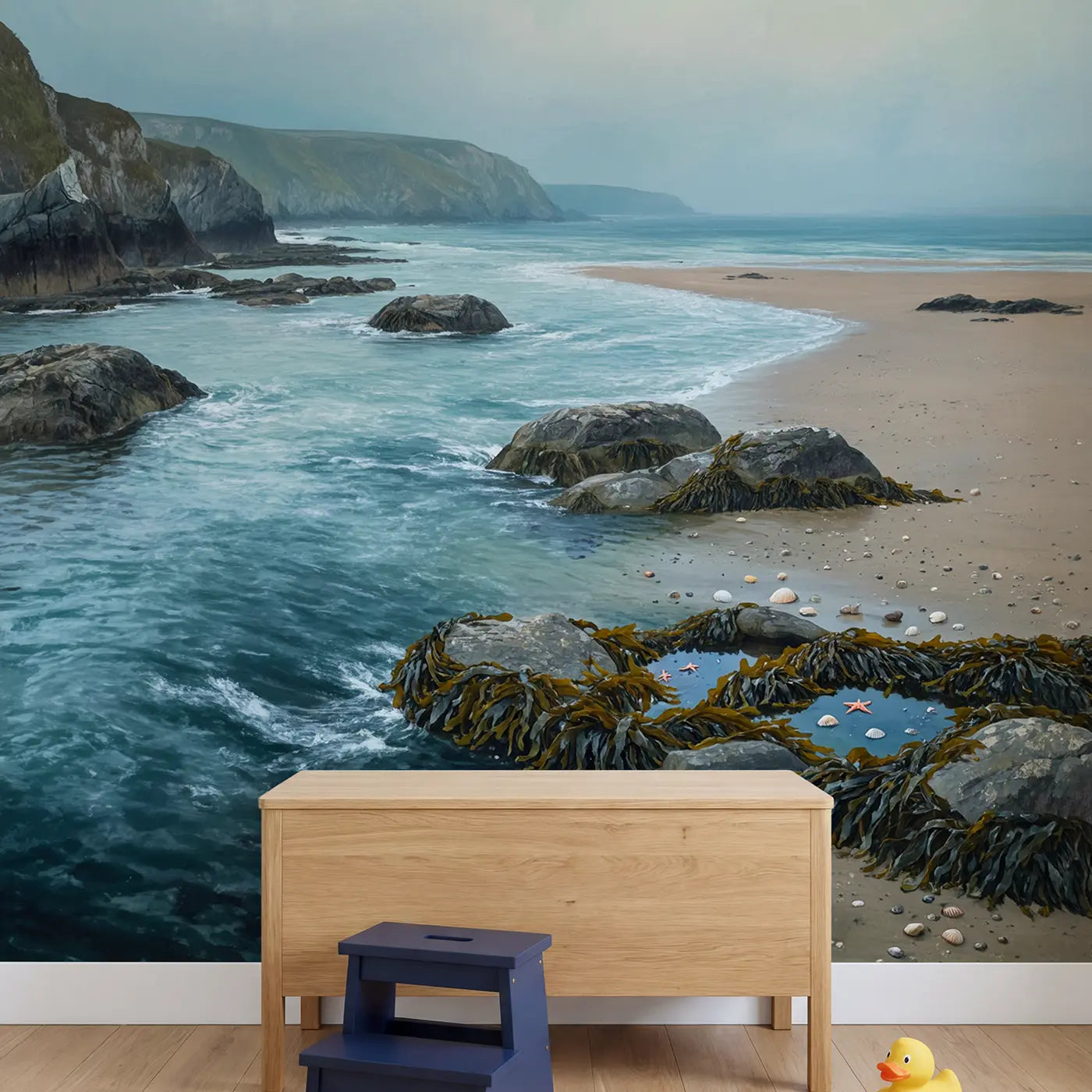 Kelp Channel Coastline Wallpaper Mural in playroom setting by Whimsy Tots
