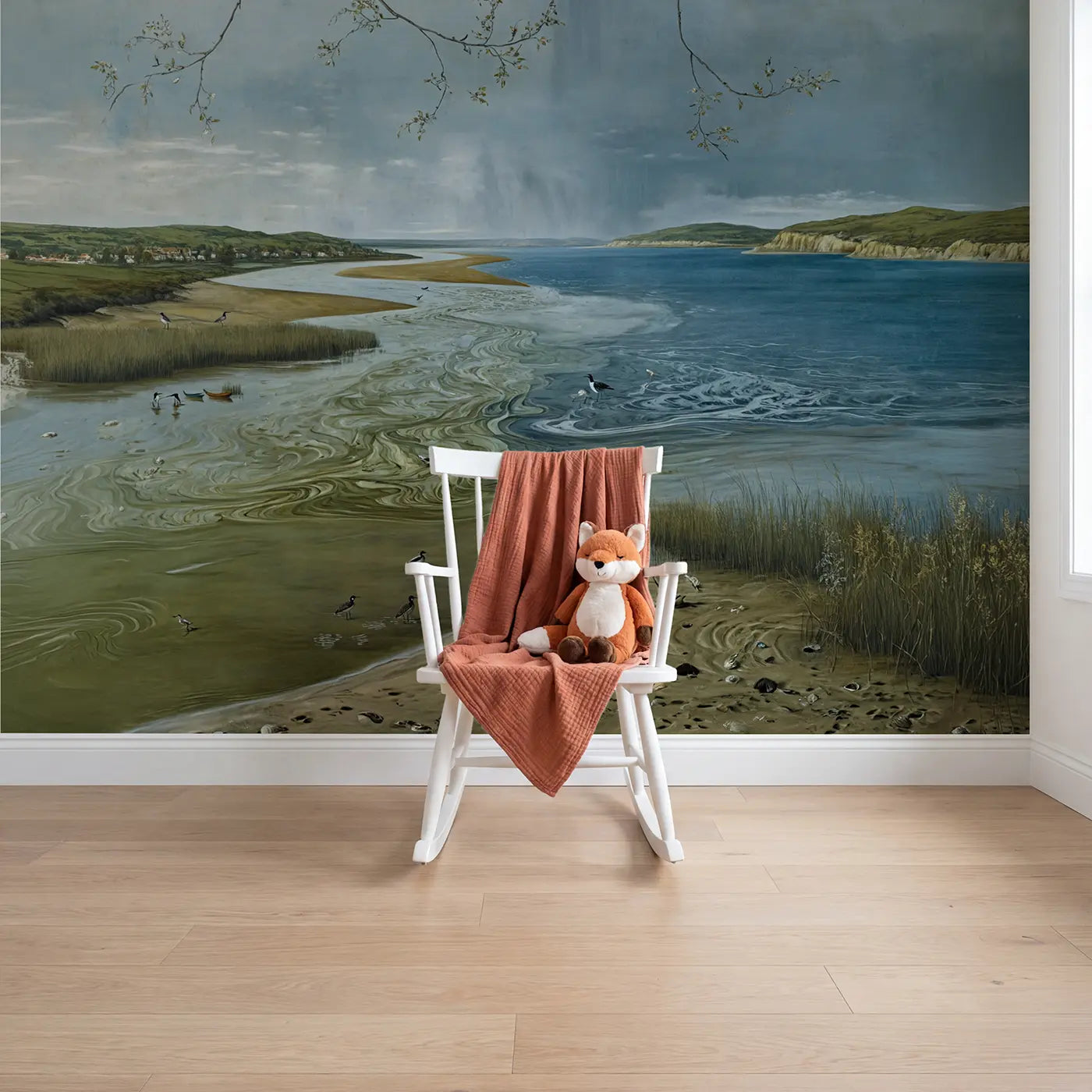 Botanical Elegance estuary river meets sea wallpaper mural for girls room by Whimsy Tots