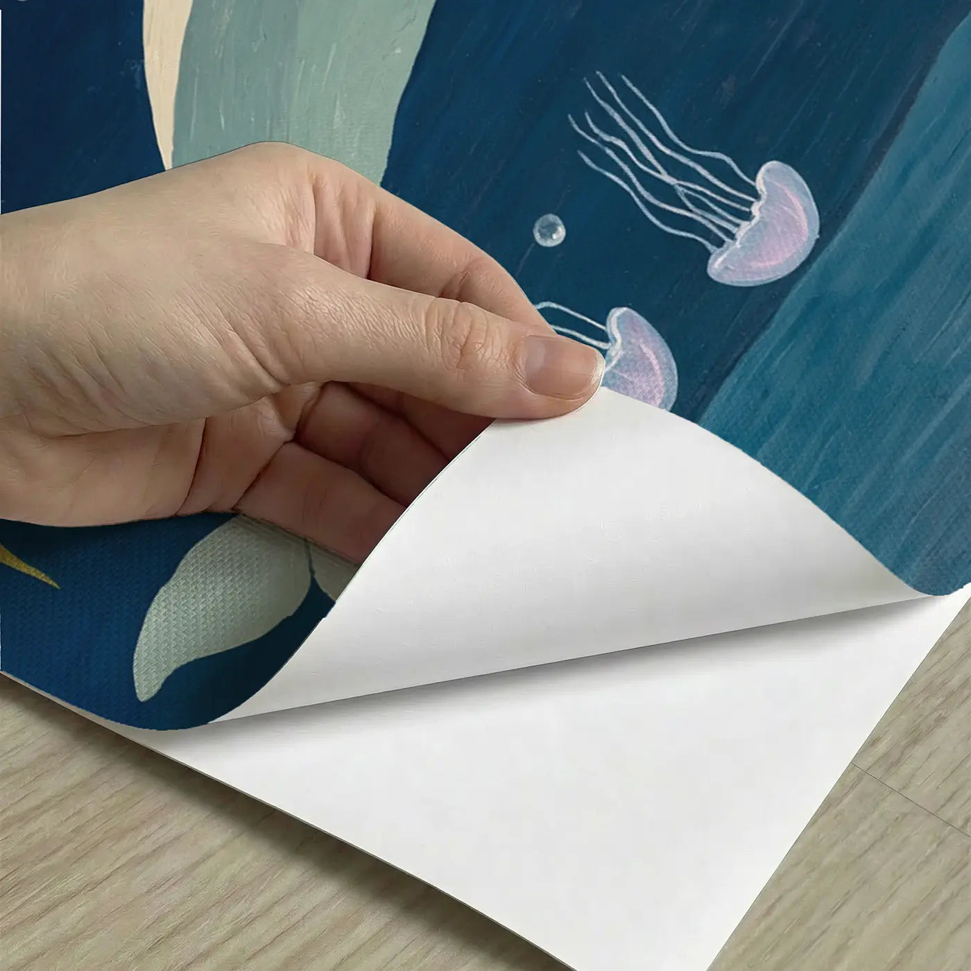 Peel-and-stick detail of Arctic Narwhal Fantasy Wallpaper Mural by Whimsy Tots