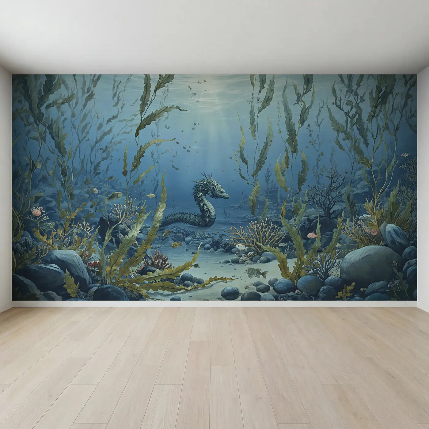 Full view of Sea Dragon Camouflaged As Wallpaper Mural by Whimsy Tots