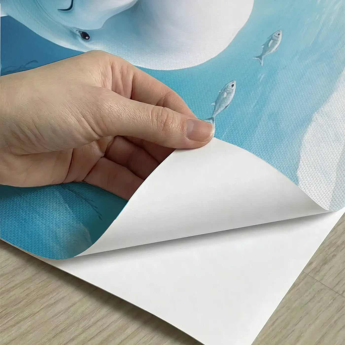 Peel-and-stick detail of Friendly Beluga Whale Wallpaper Mural by Whimsy Tots