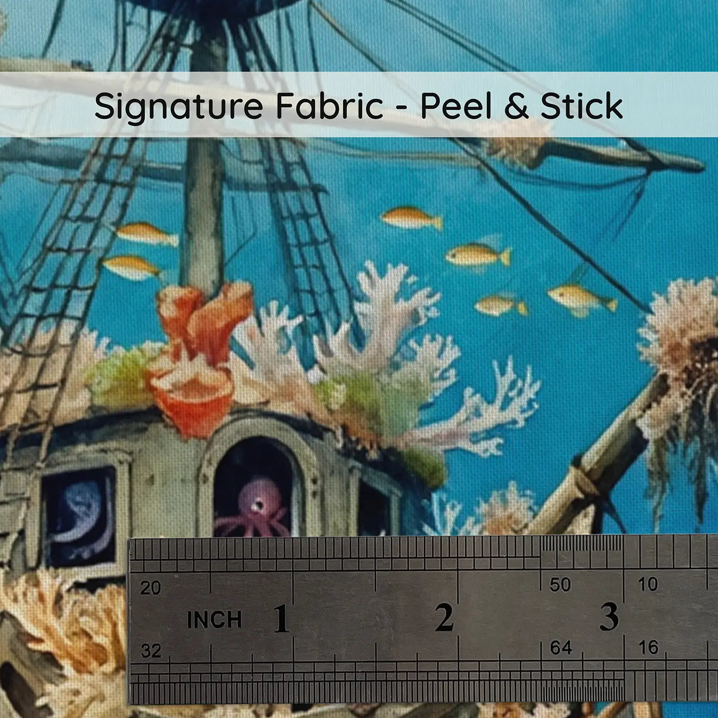 Fabric texture close-up of Sunken Ship Coral Garden Wallpaper Mural by Whimsy Tots