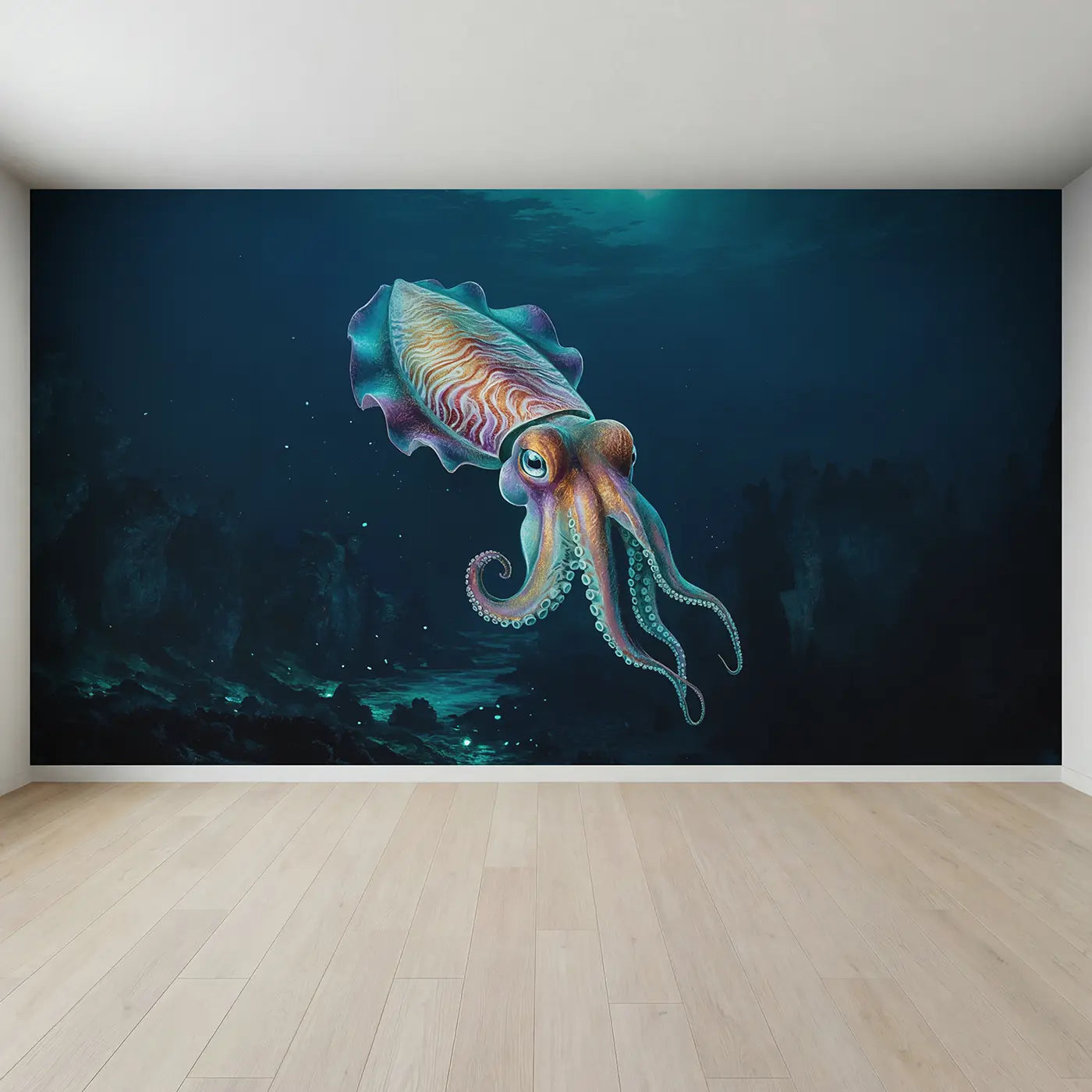 Full view of Hypnotic Cuttlefish Wallpaper Mural by Whimsy Tots