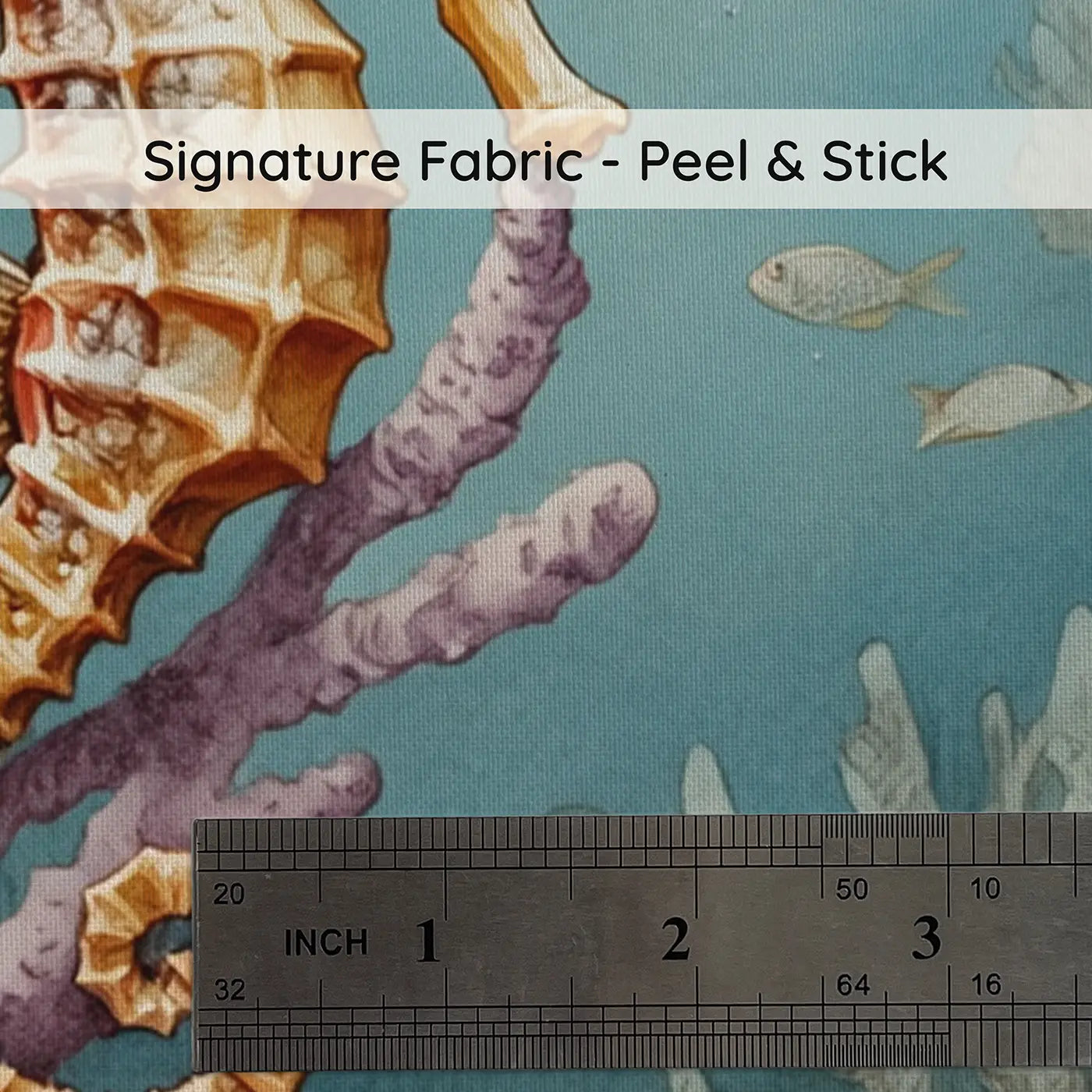 Fabric texture close-up of Golden Seahorse Sea Fan Wallpaper Mural by Whimsy Tots