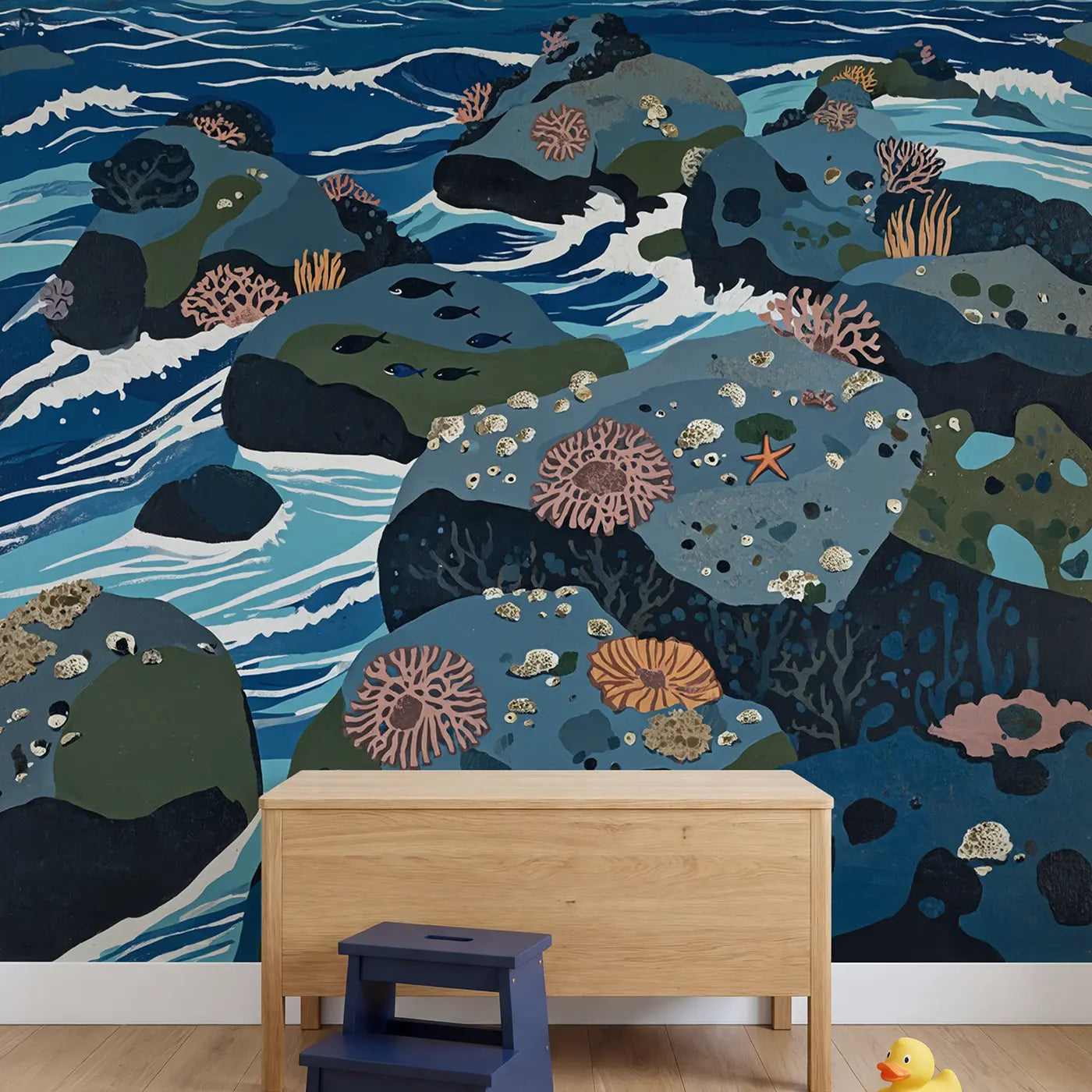 Temperate Rocky Reef Wallpaper Mural in playroom setting by Whimsy Tots