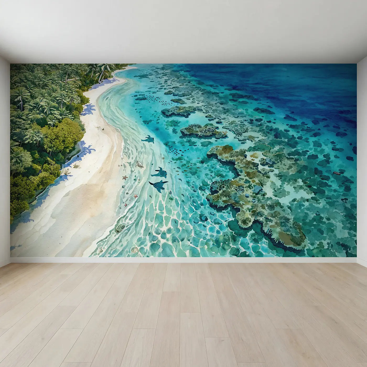 Full view of Crystal Lagoon Above Wallpaper Mural by Whimsy Tots