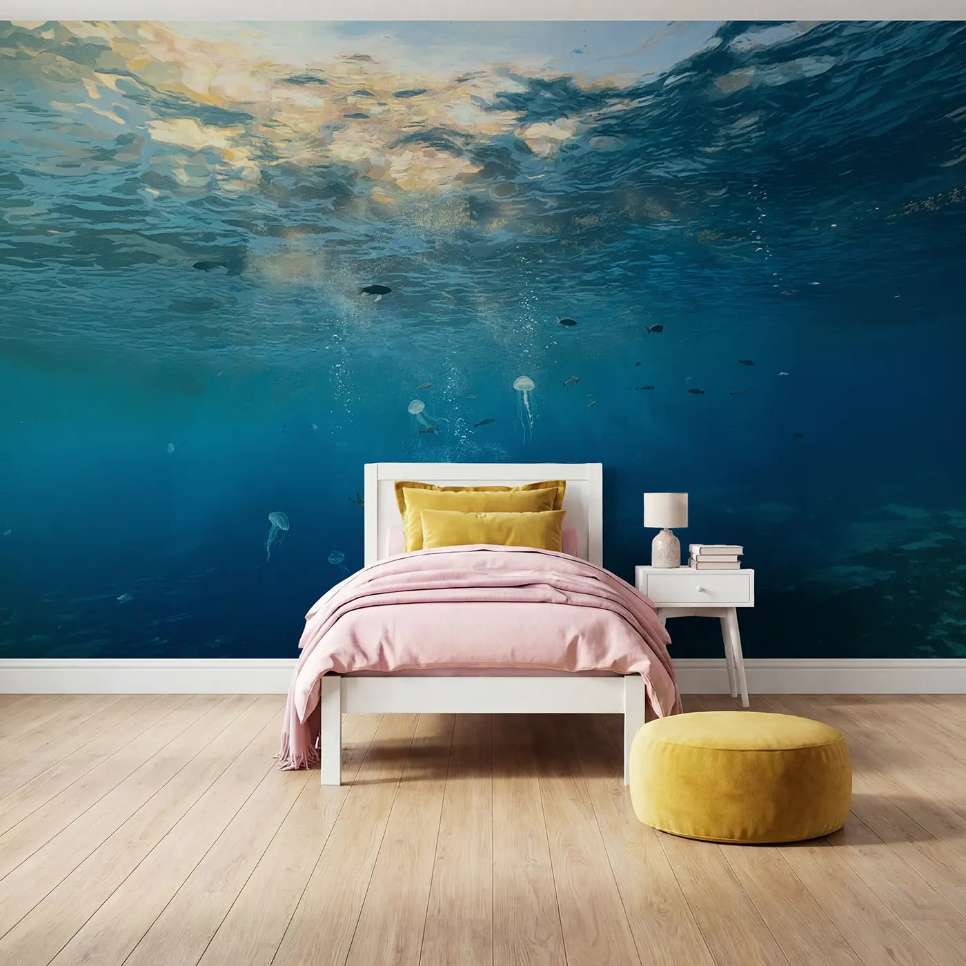 Soft Pastel underwater light dance wallpaper mural for girls room by Whimsy Tots