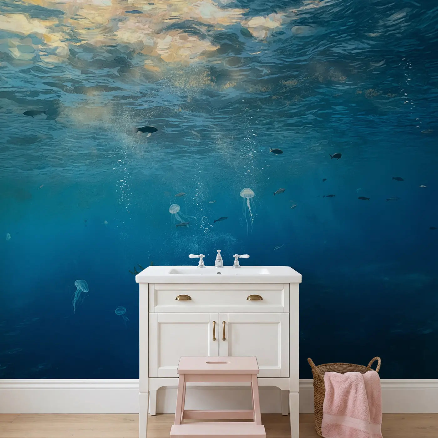 Underwater Light Dance Wallpaper Mural in playroom setting by Whimsy Tots