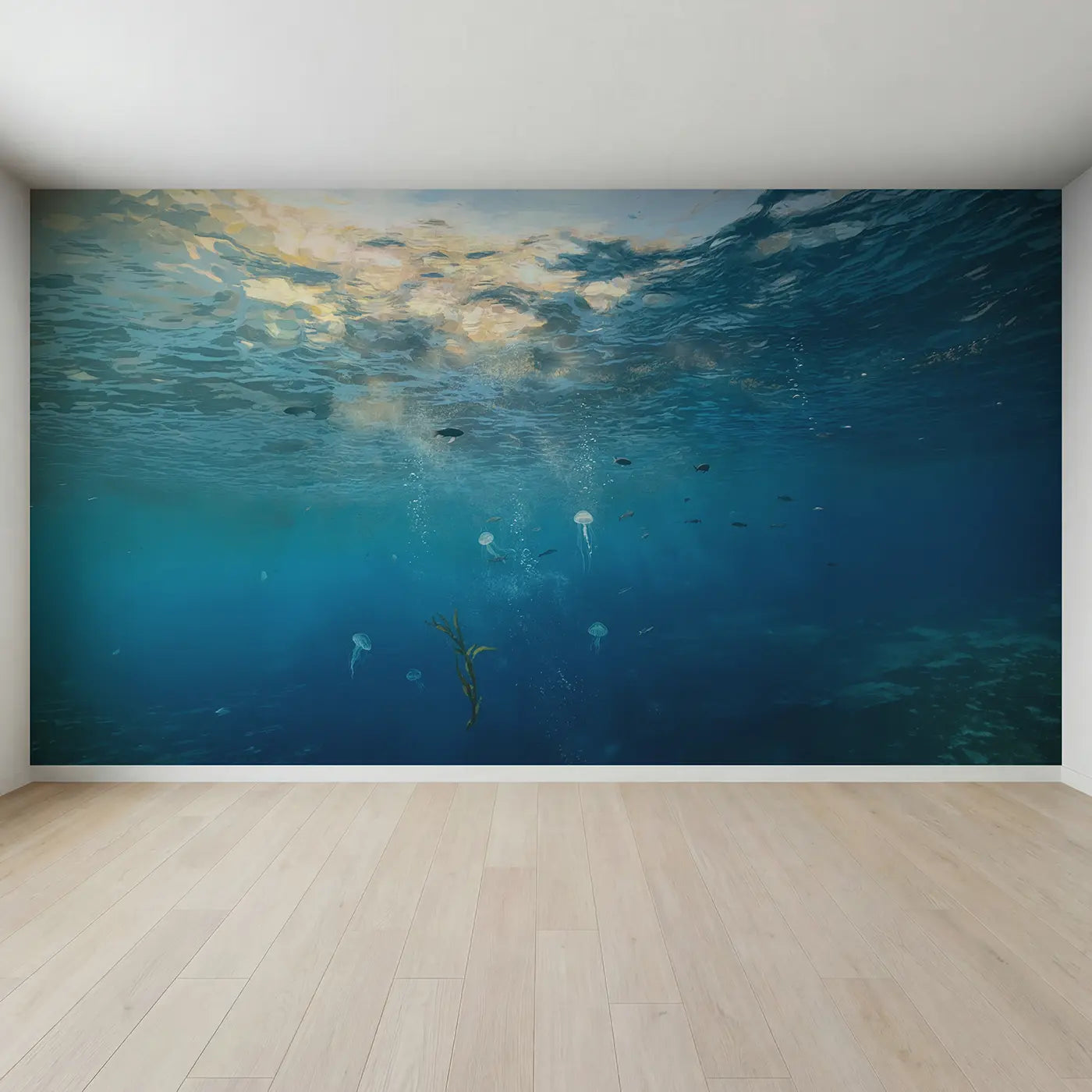 Full view of Underwater Light Dance Wallpaper Mural by Whimsy Tots