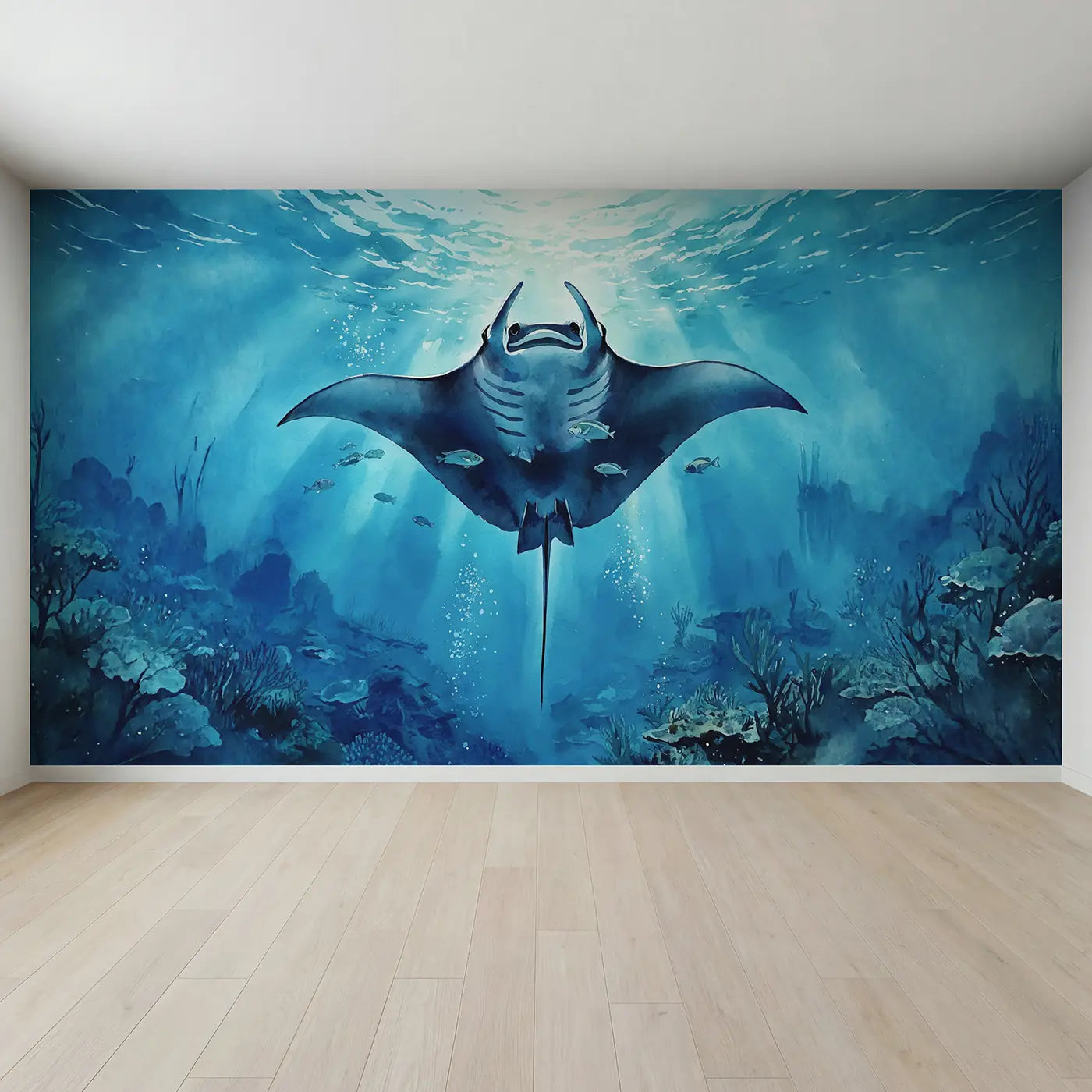 Full view of Giant Manta Ray Above Wallpaper Mural by Whimsy Tots