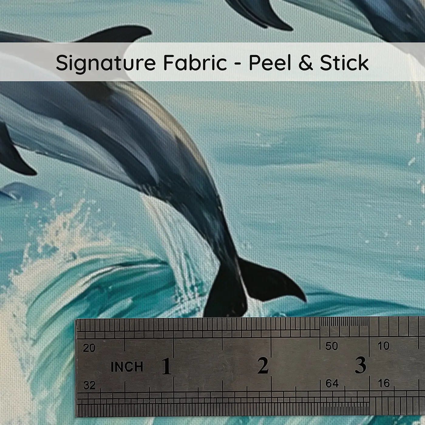 Fabric texture close-up of Dolphins Riding Whale Wave Wallpaper Mural by Whimsy Tots
