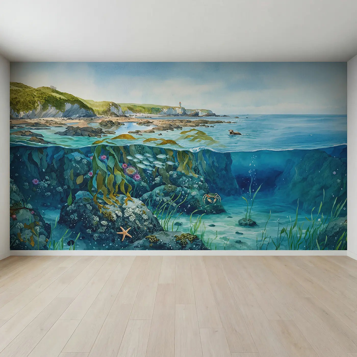 Full view of Coastal Shelf Cross Section Wallpaper Mural by Whimsy Tots