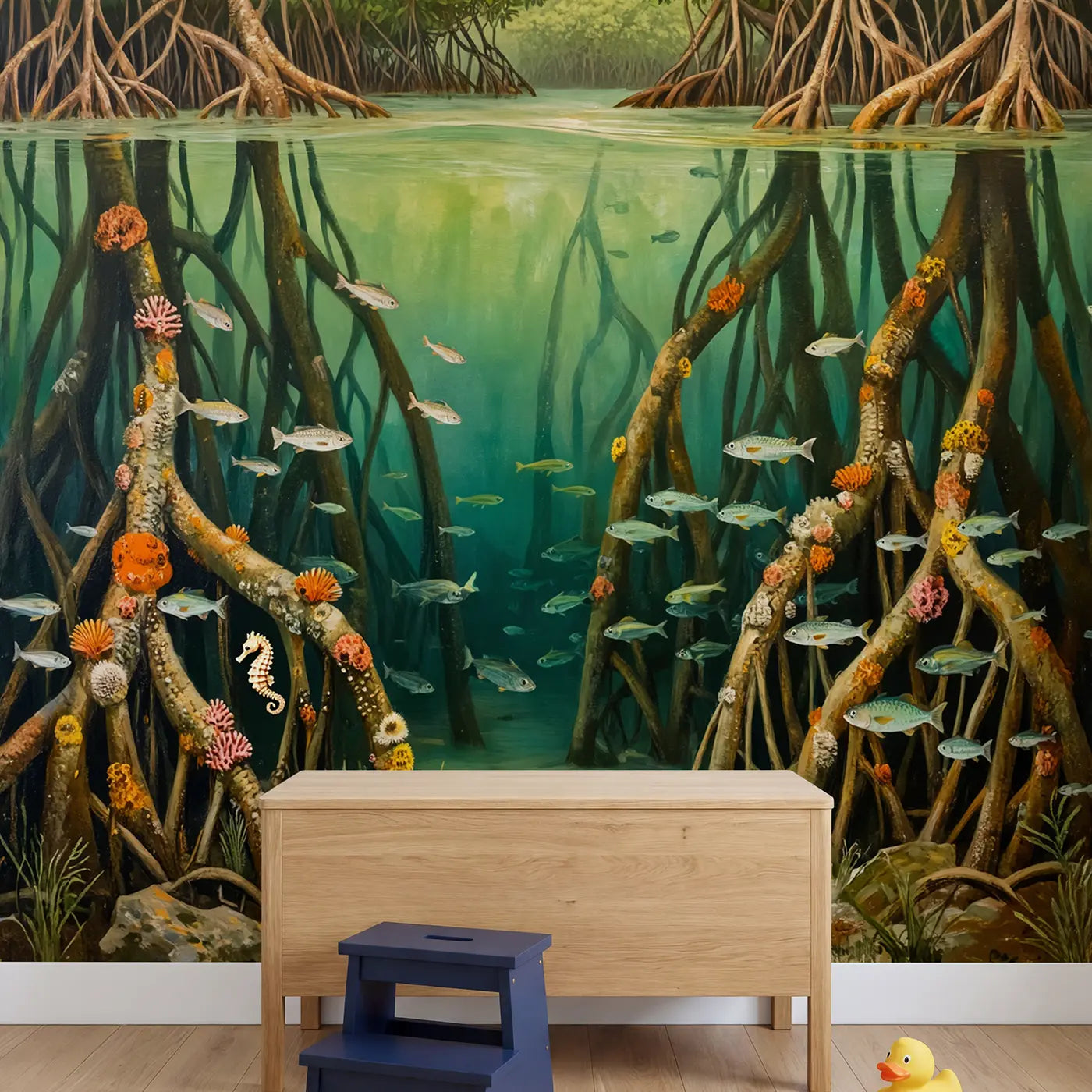 Mangrove Root Reef Wallpaper Mural in playroom setting by Whimsy Tots