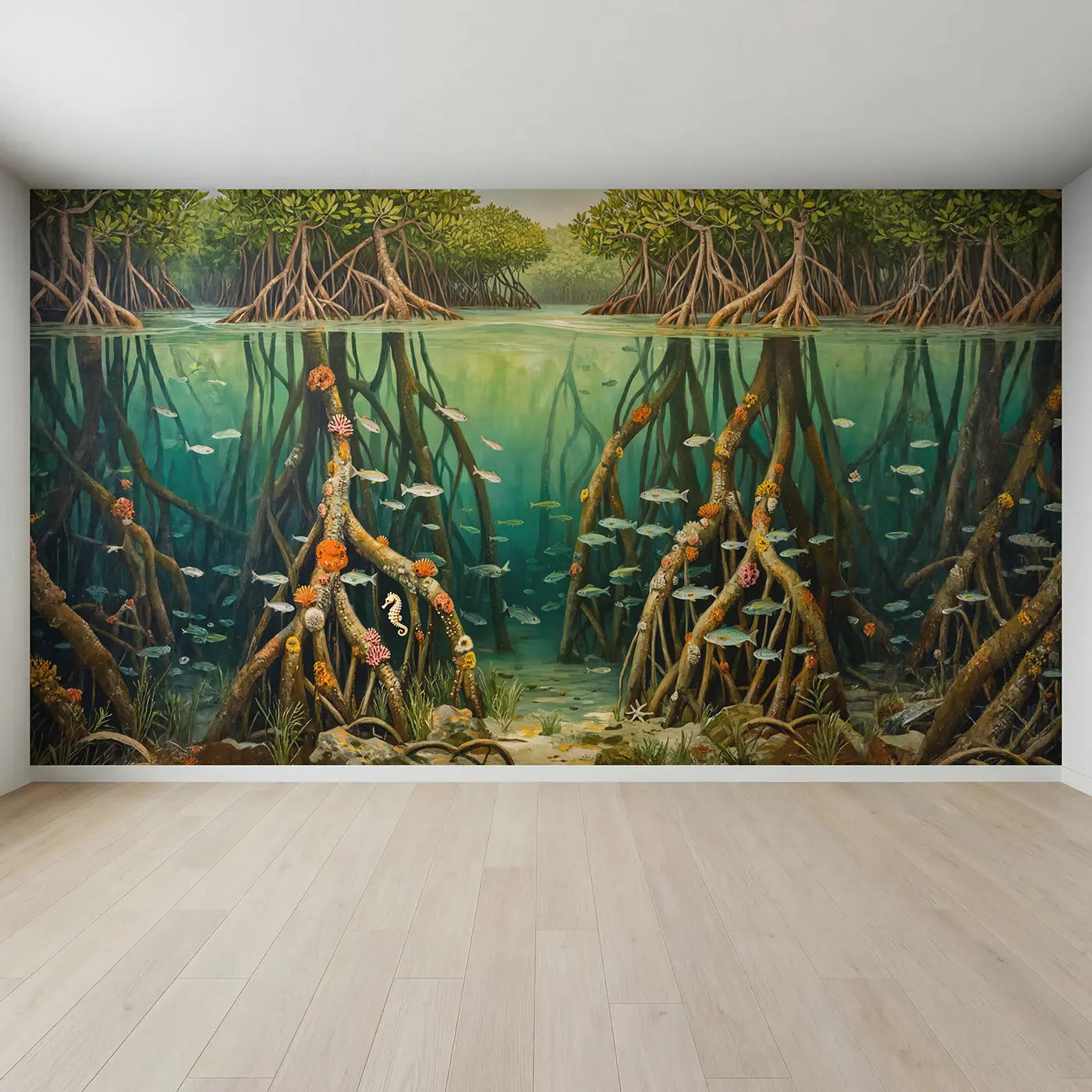 Full view of Mangrove Root Reef Wallpaper Mural by Whimsy Tots