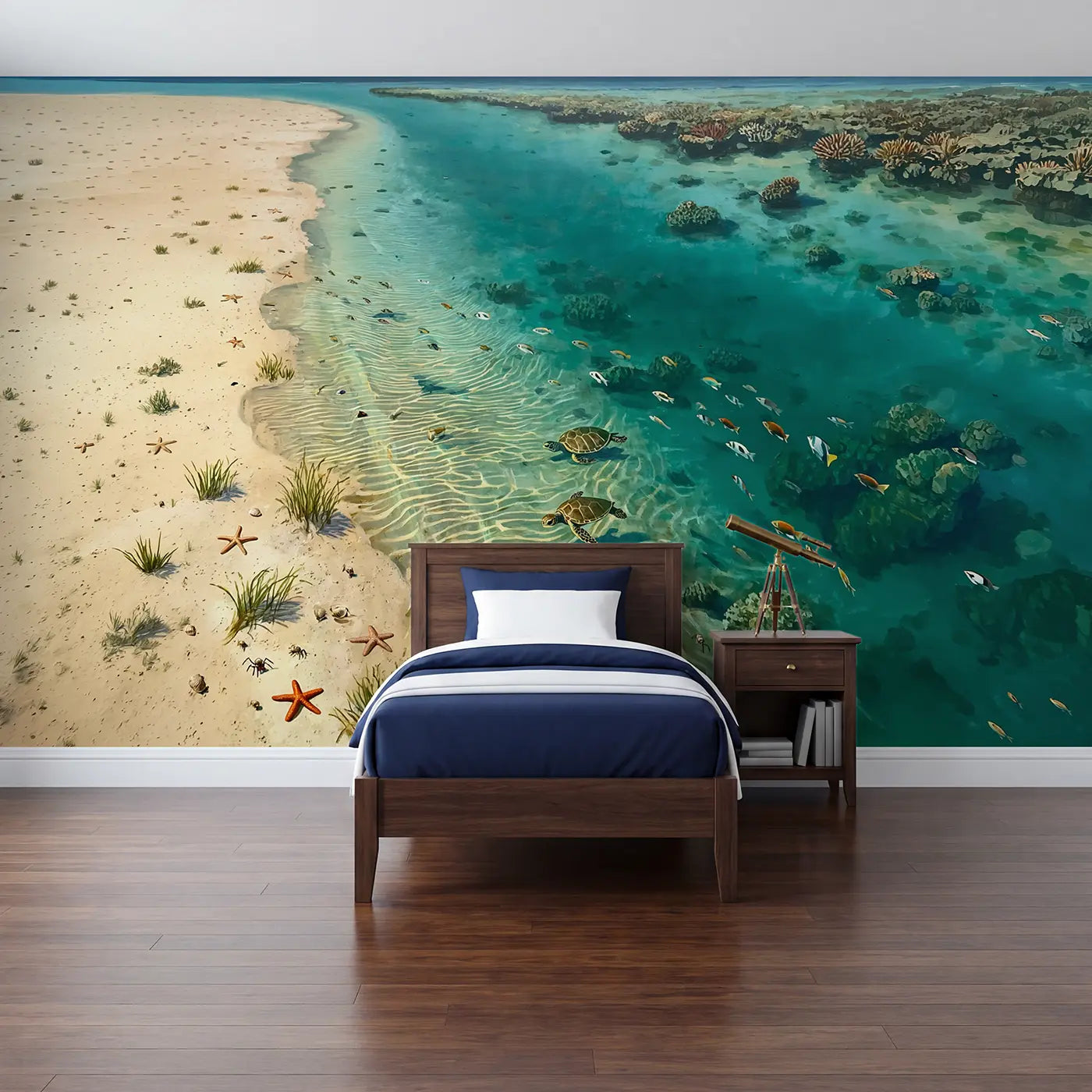 painted crystal lagoon floor ocean wallpaper mural for kids room by Whimsy Tots