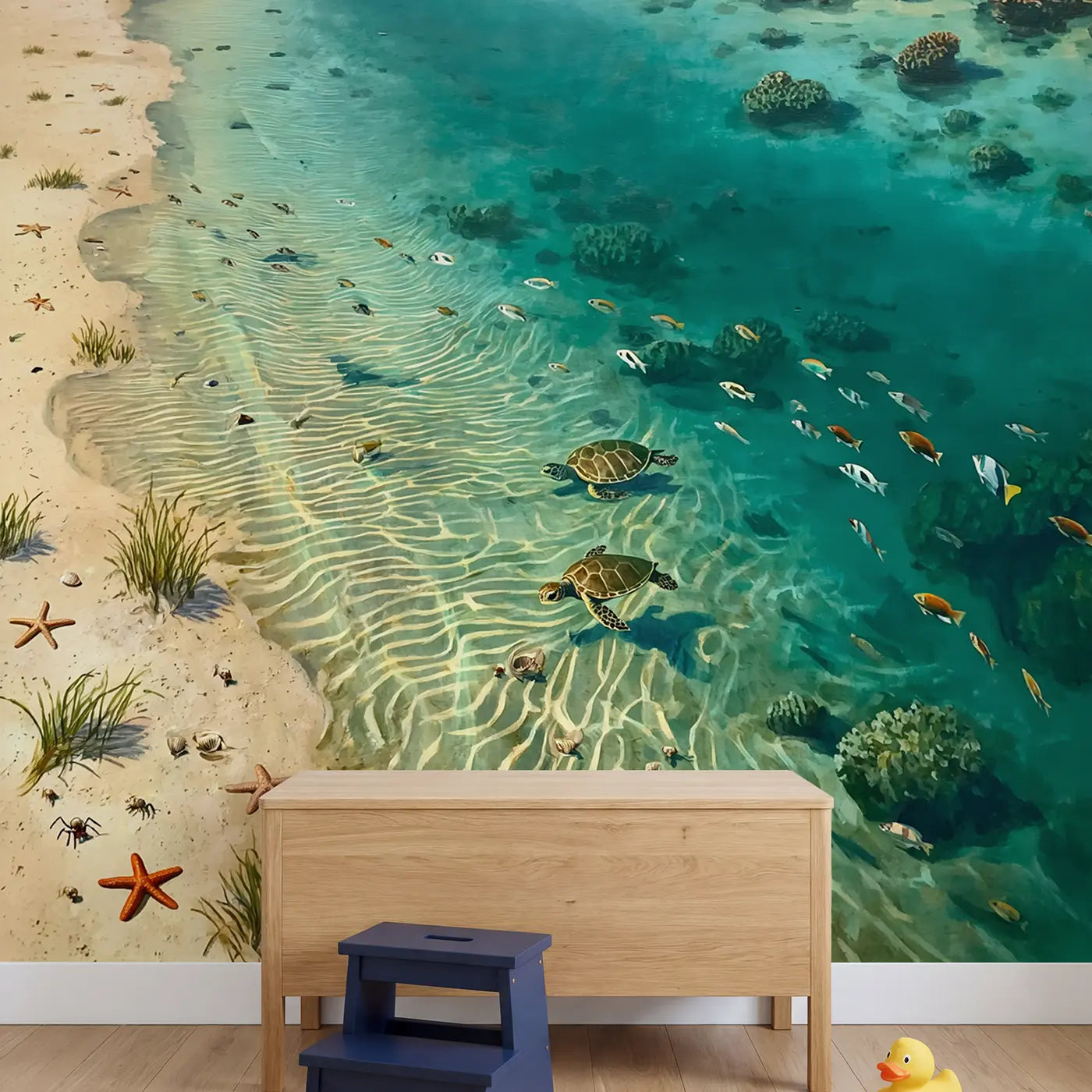 Crystal Lagoon Floor Wallpaper Mural in playroom setting by Whimsy Tots