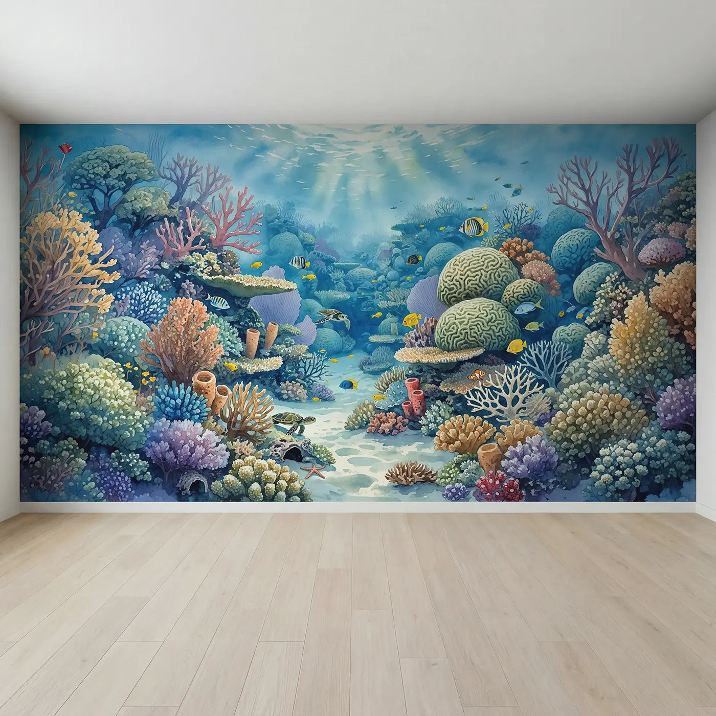 Full view of Tropical Coral Reef Panorama Wallpaper Mural by Whimsy Tots