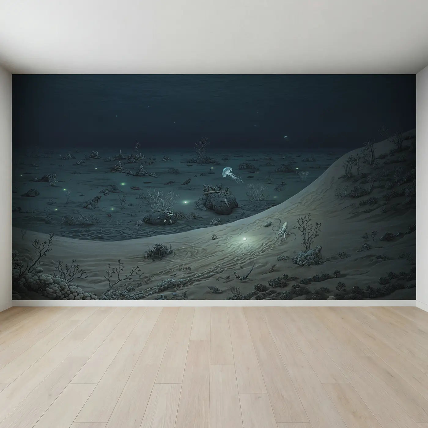 Full view of Deep Sea Plain Creatures Wallpaper Mural by Whimsy Tots