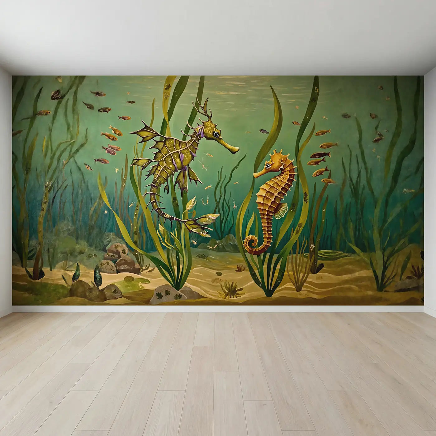 Full view of Sea Dragon and Seahorse Garden Wallpaper Mural by Whimsy Tots