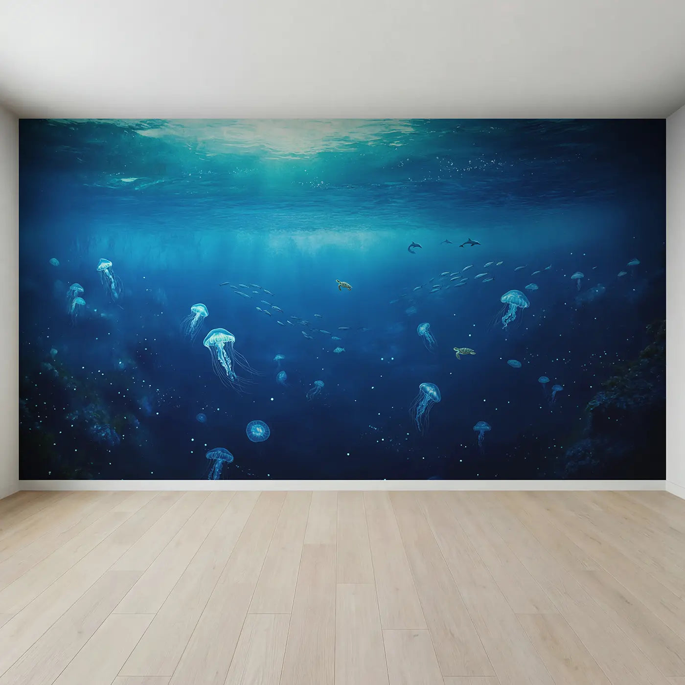 Full view of Infinite Blue Ocean Depth Wallpaper Mural by Whimsy Tots