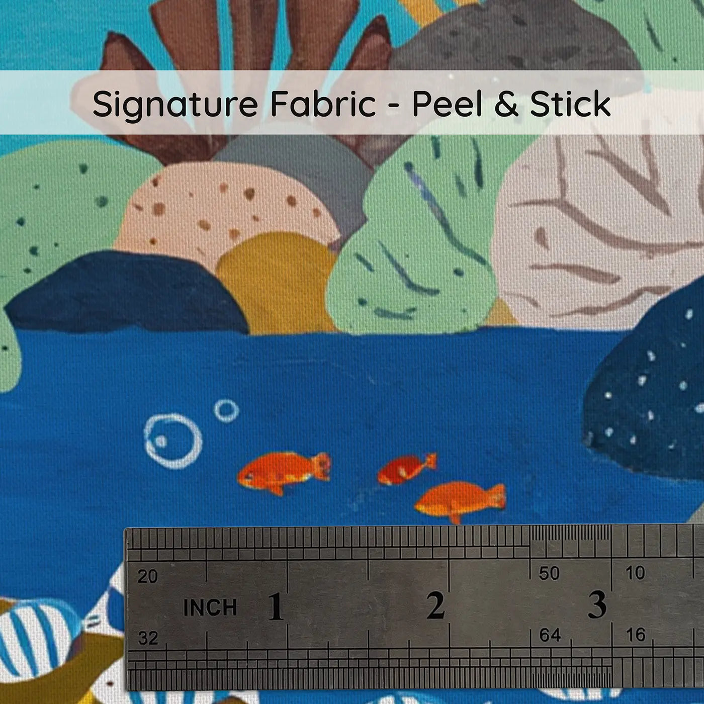 Fabric texture close-up of Sea Turtle Pilot Fish Journey Wallpaper Mural by Whimsy Tots