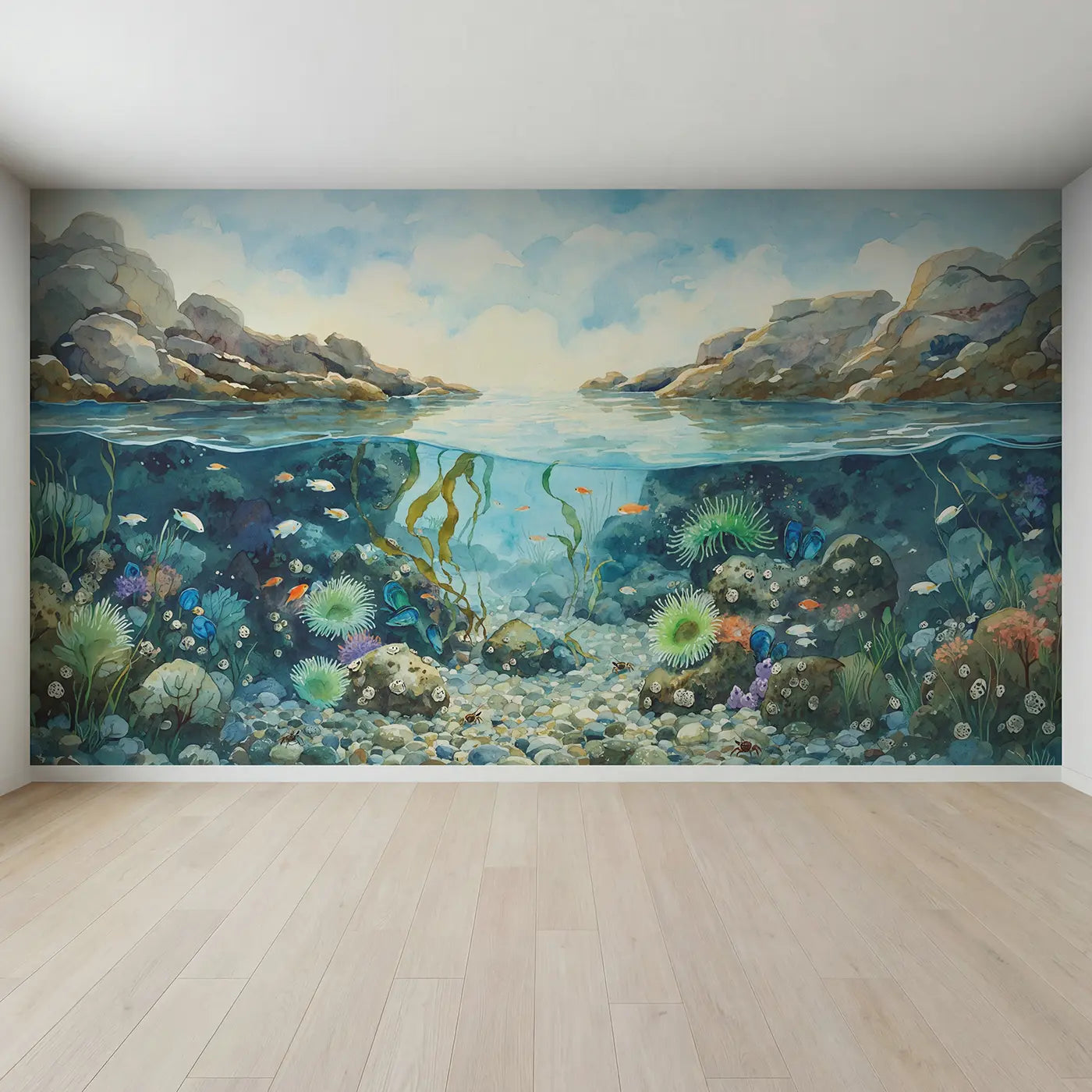 Full view of Tide Pool Secret World Wallpaper Mural by Whimsy Tots