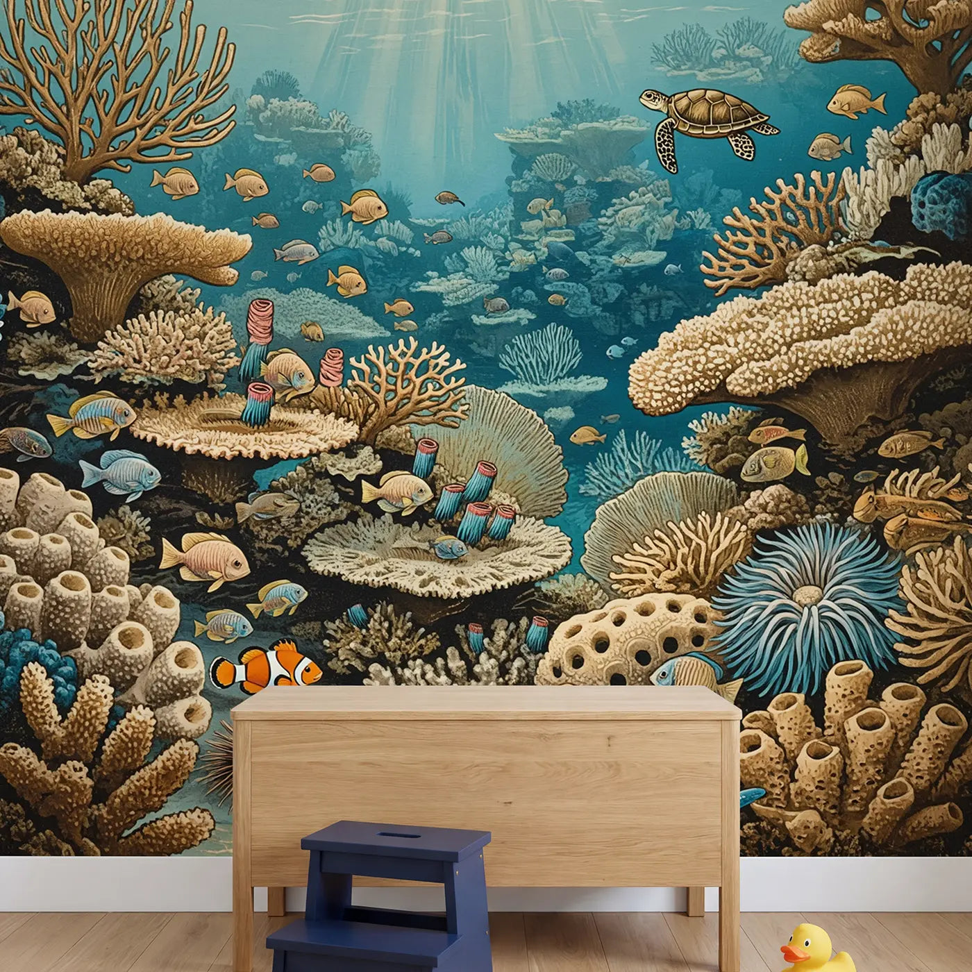 Fish Eye Reef Panorama Wallpaper Mural in playroom setting by Whimsy Tots