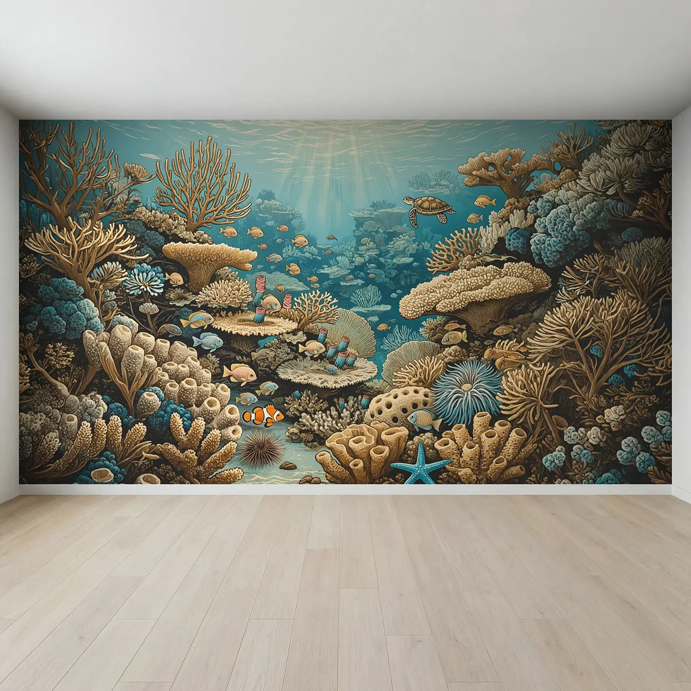 Full view of Fish Eye Reef Panorama Wallpaper Mural by Whimsy Tots