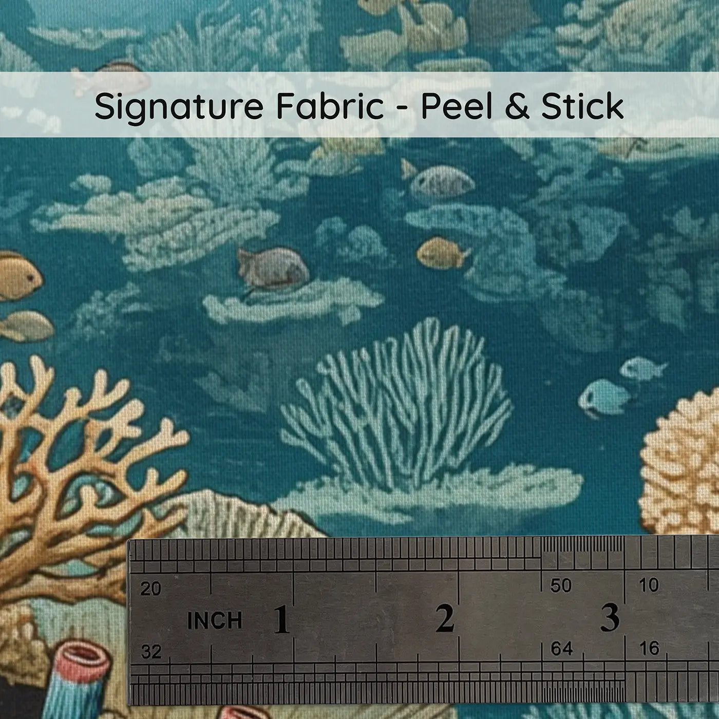 Fabric texture close-up of Fish Eye Reef Panorama Wallpaper Mural by Whimsy Tots