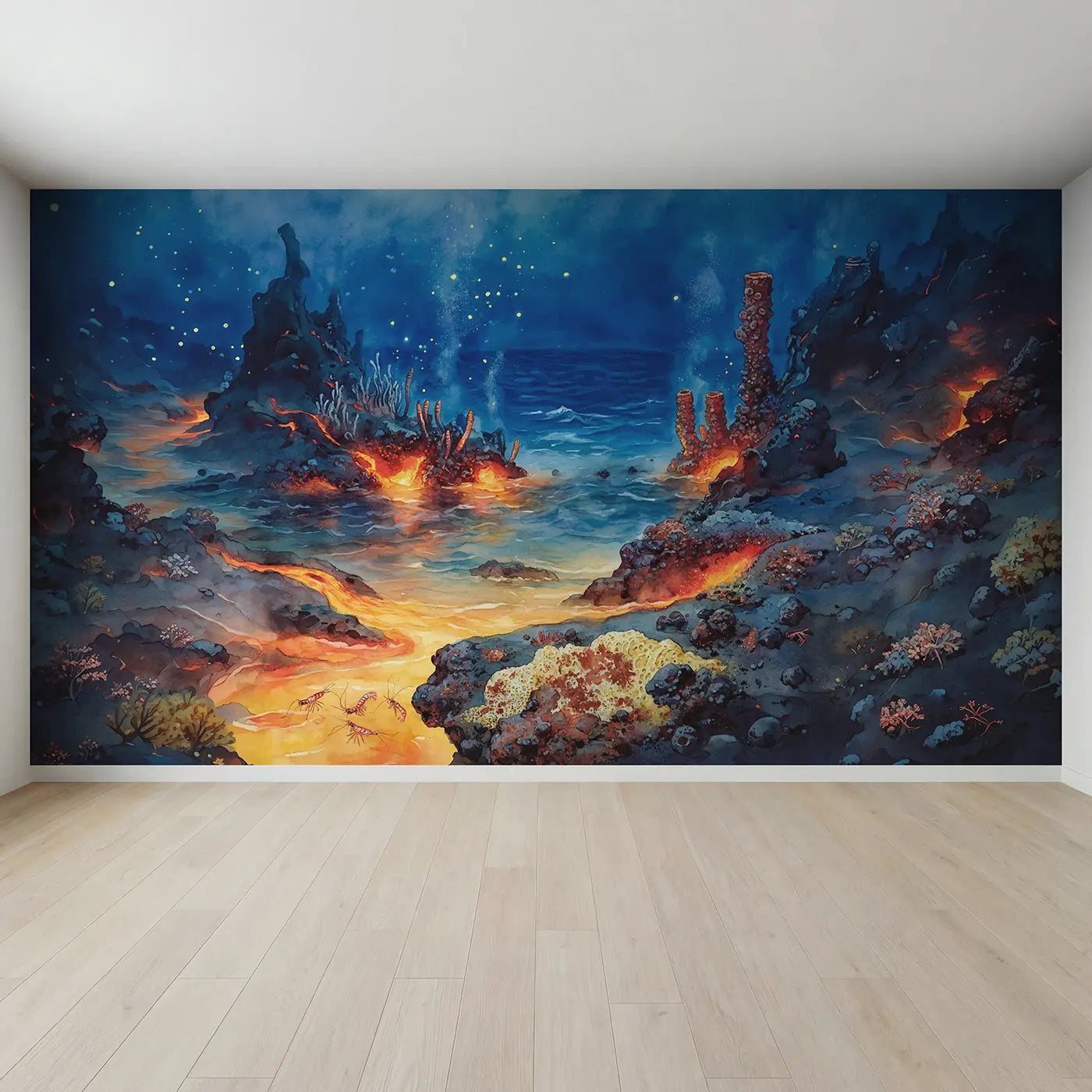 Full view of Deep Ocean Lava Glow Wallpaper Mural by Whimsy Tots