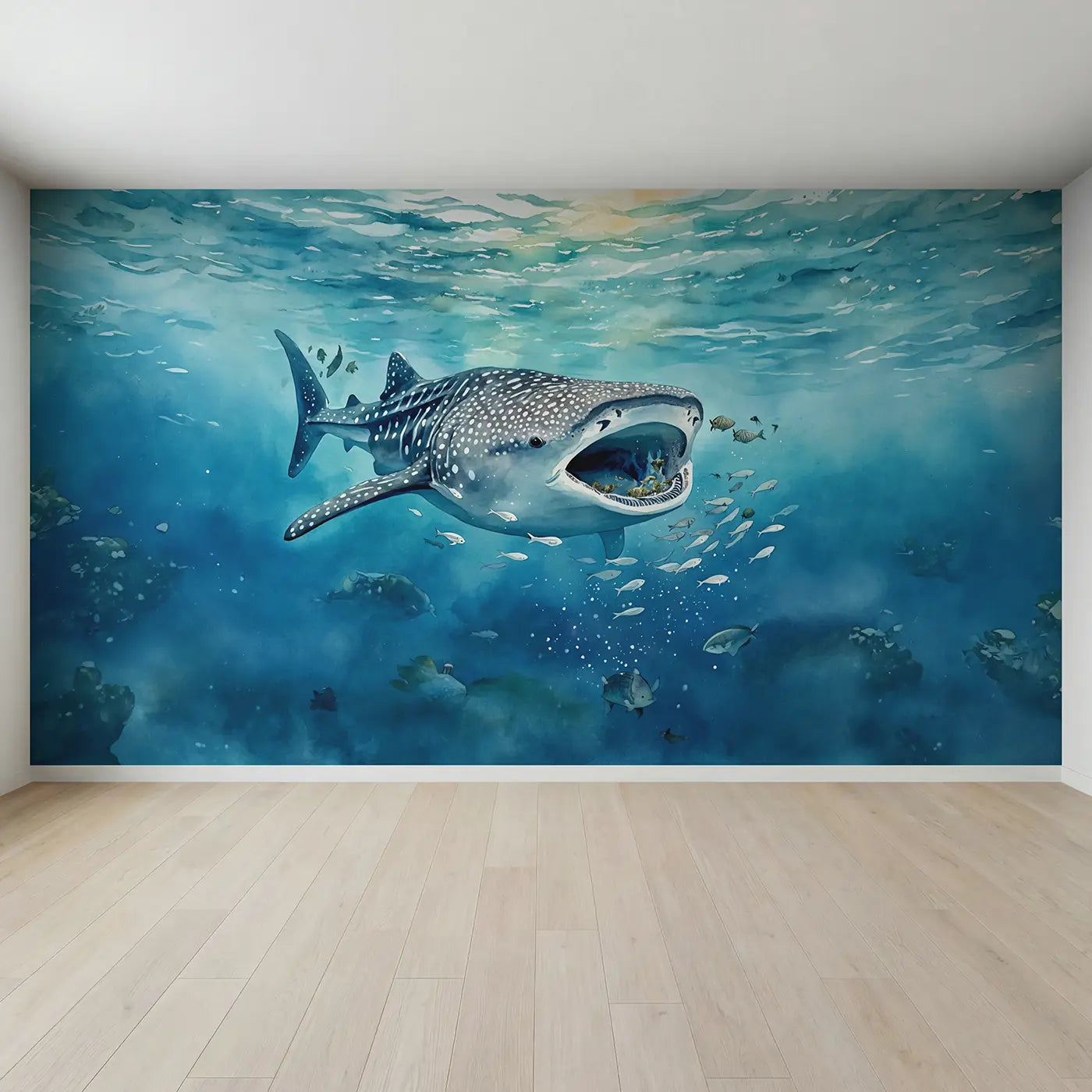 Full view of Whale Shark Gentle Giant Wallpaper Mural by Whimsy Tots