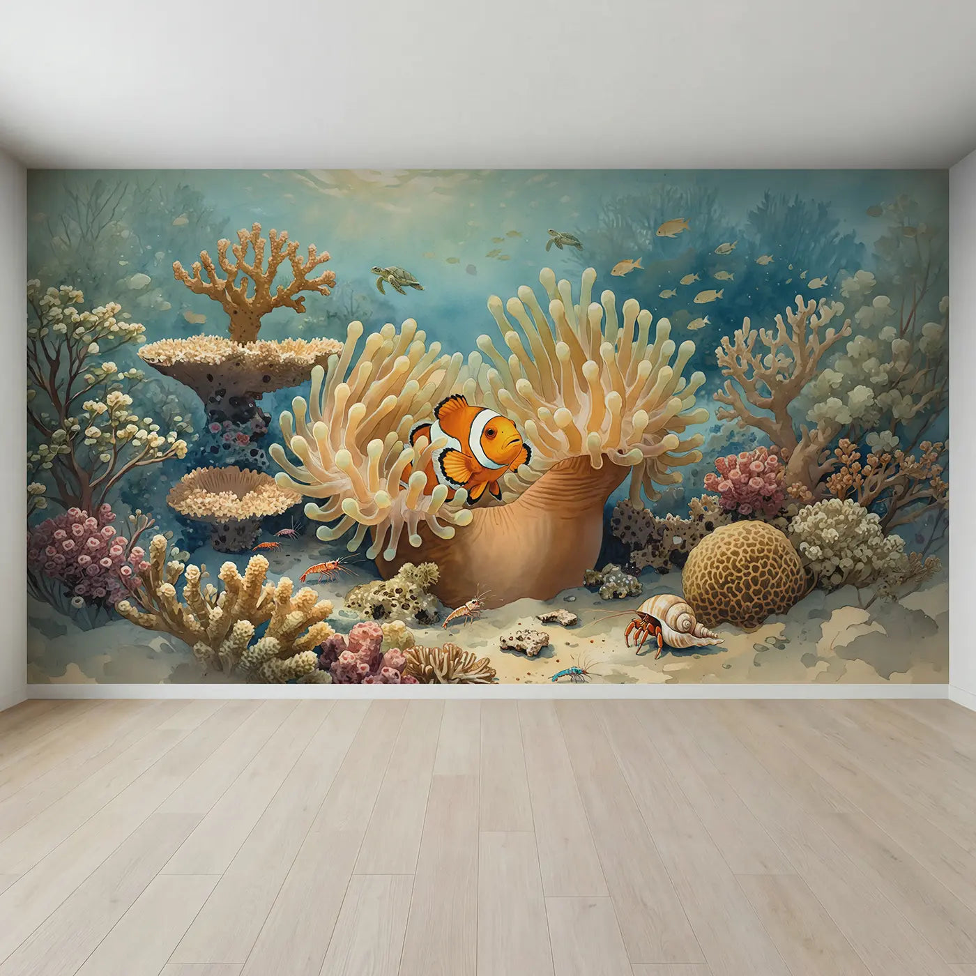 Full view of Clownfish Anemone Safe Haven Wallpaper Mural by Whimsy Tots