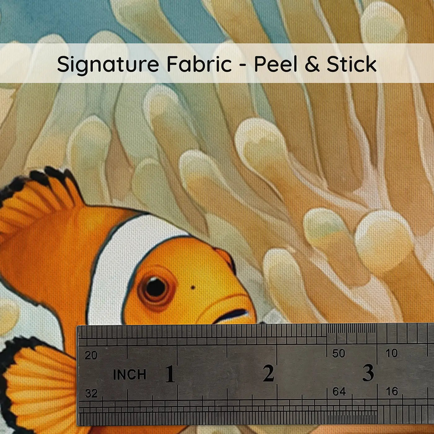 Fabric texture close-up of Clownfish Anemone Safe Haven Wallpaper Mural by Whimsy Tots