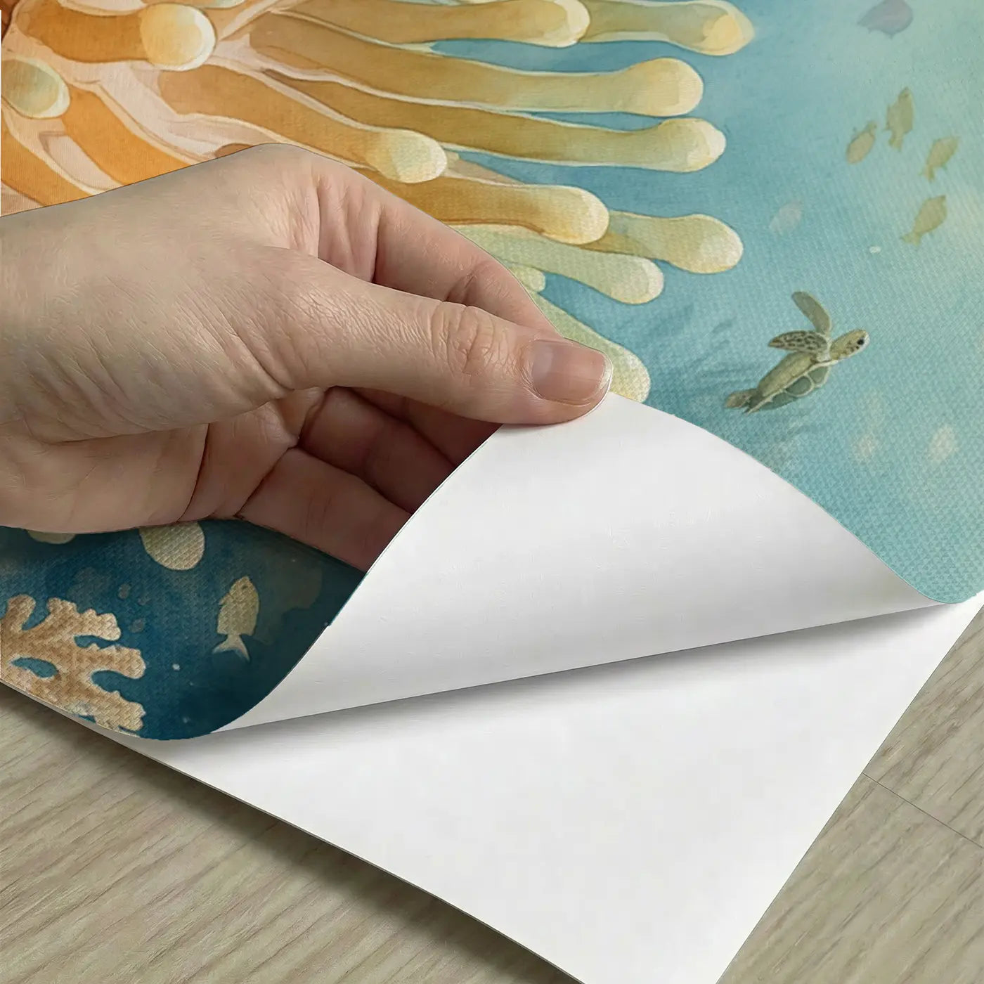 Peel-and-stick detail of Clownfish Anemone Safe Haven Wallpaper Mural by Whimsy Tots