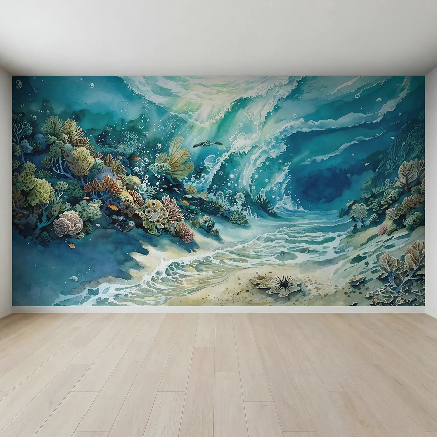 Full view of Reef Crest Breaking Wave Underwater Wallpaper Mural by Whimsy Tots