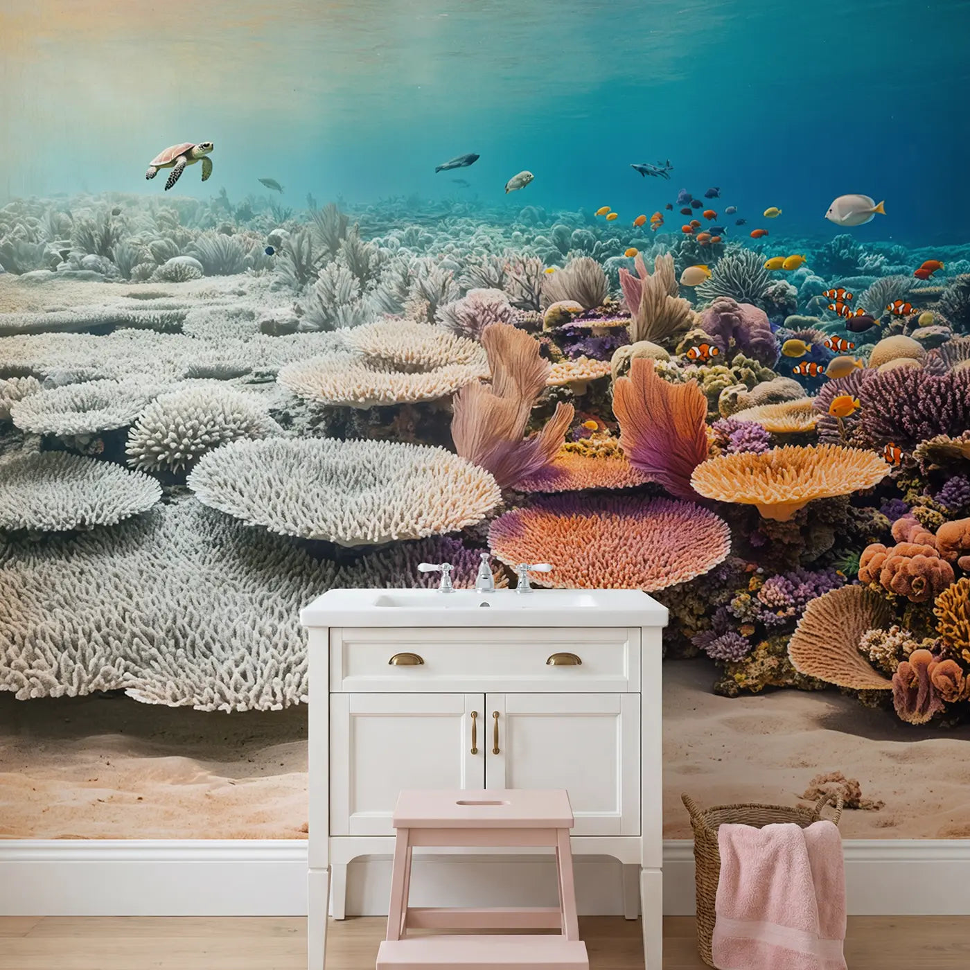 Reef Transition Story Wallpaper Mural in playroom setting by Whimsy Tots