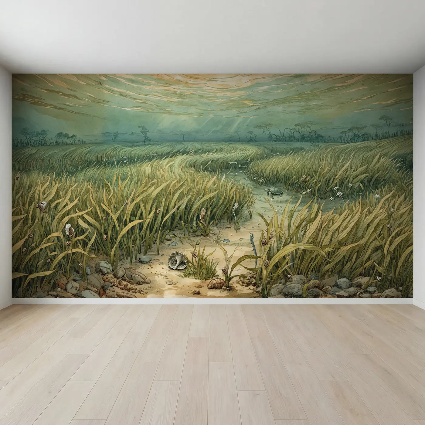 Full view of Seagrass Meadow Underwater Wallpaper Mural by Whimsy Tots
