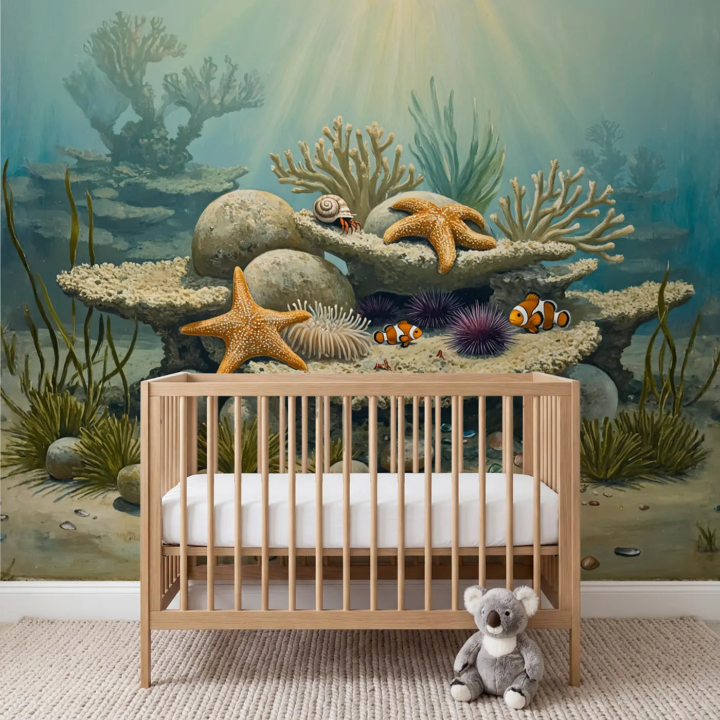 Painted Landscape gentle reef garden wallpaper mural for nursery by Whimsy Tots