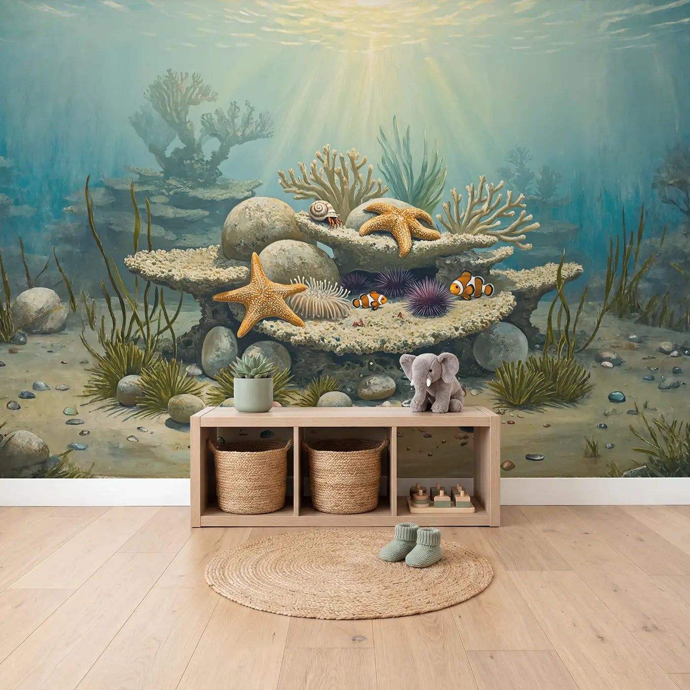 Gentle Reef Garden Wallpaper Mural in playroom setting by Whimsy Tots