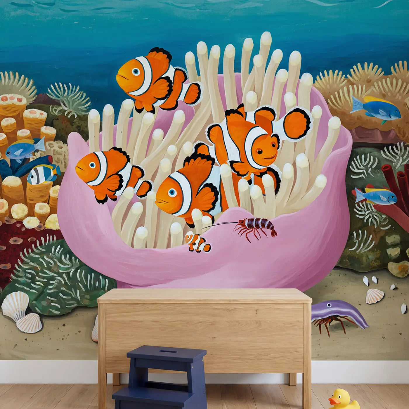 Clownfish Anemone Home Wallpaper Mural in playroom setting by Whimsy Tots