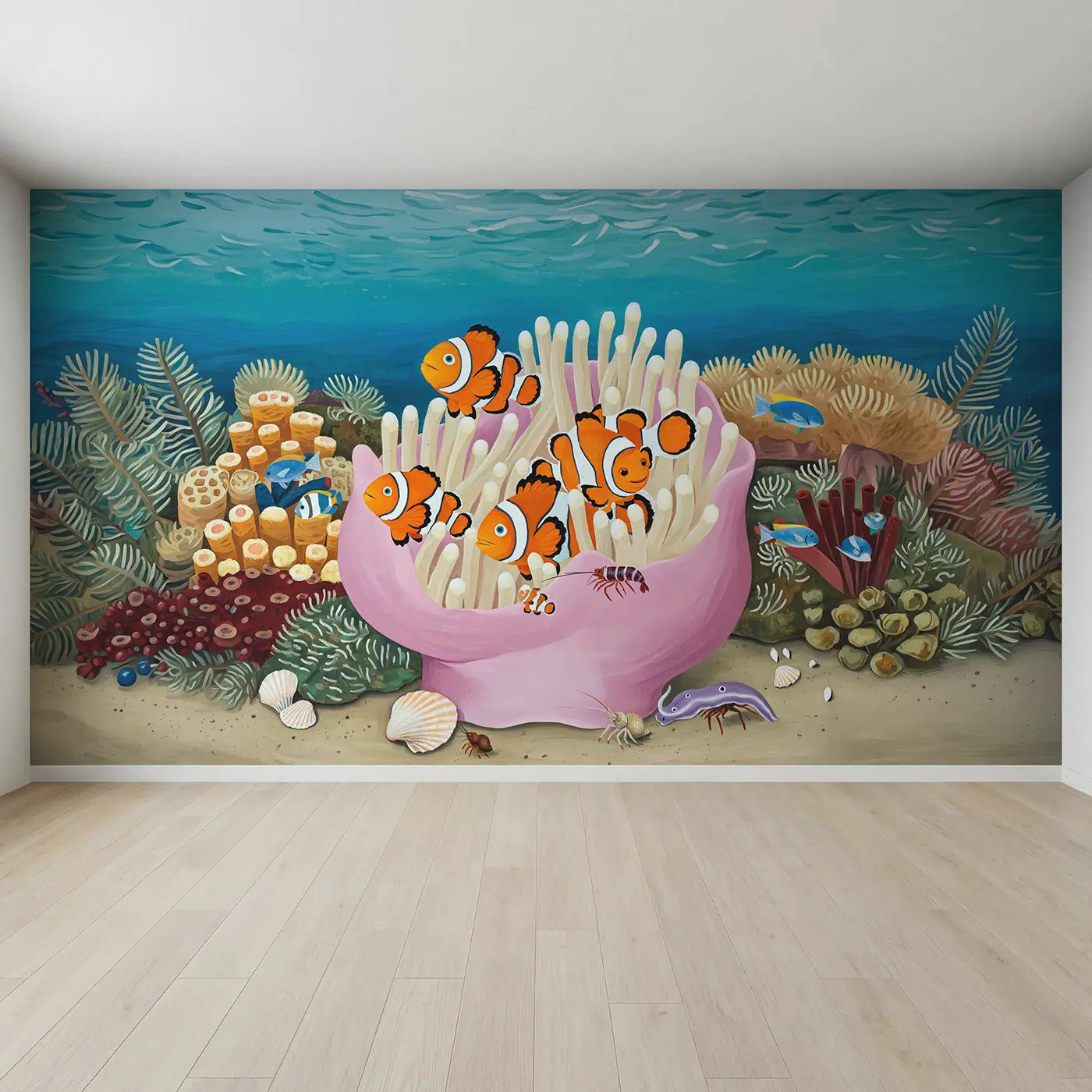 Full view of Clownfish Anemone Home Wallpaper Mural by Whimsy Tots