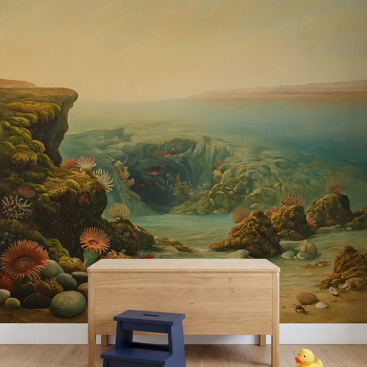 Underwater Volcanic Vent Unique Wallpaper Mural in playroom setting by Whimsy Tots