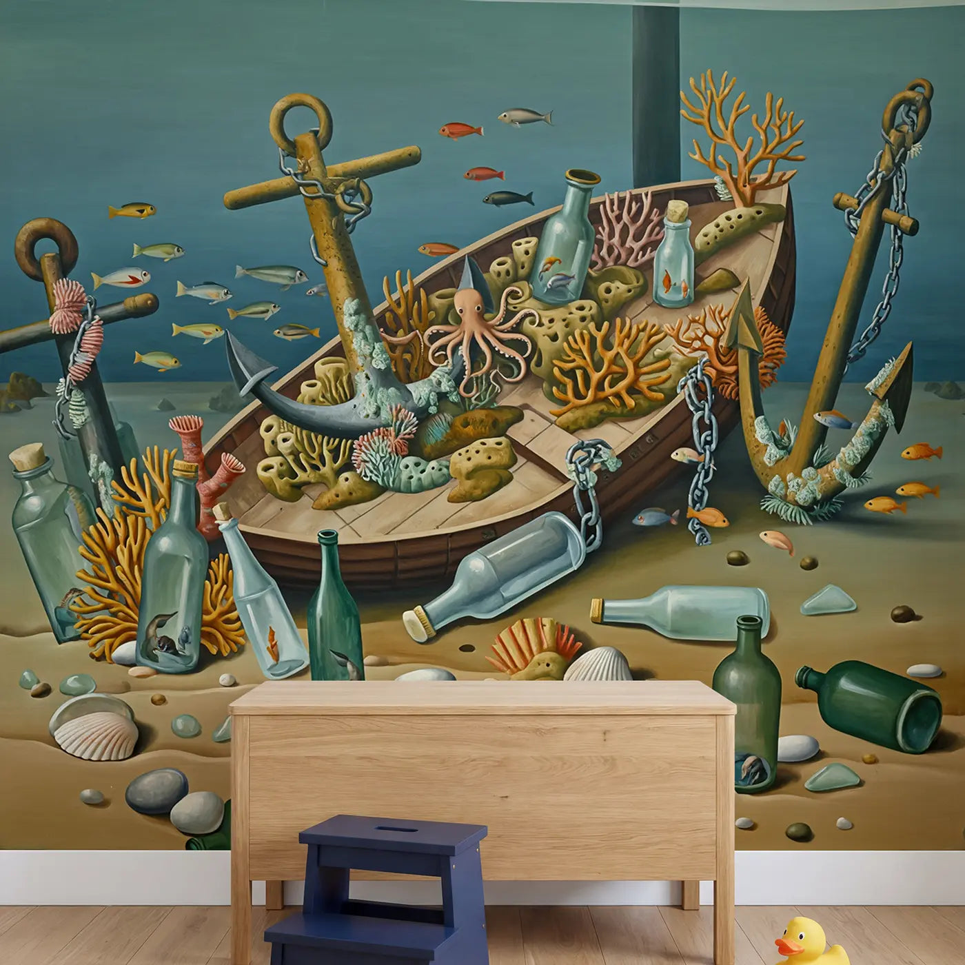 Harbor Floor Found Reef Wallpaper Mural in playroom setting by Whimsy Tots