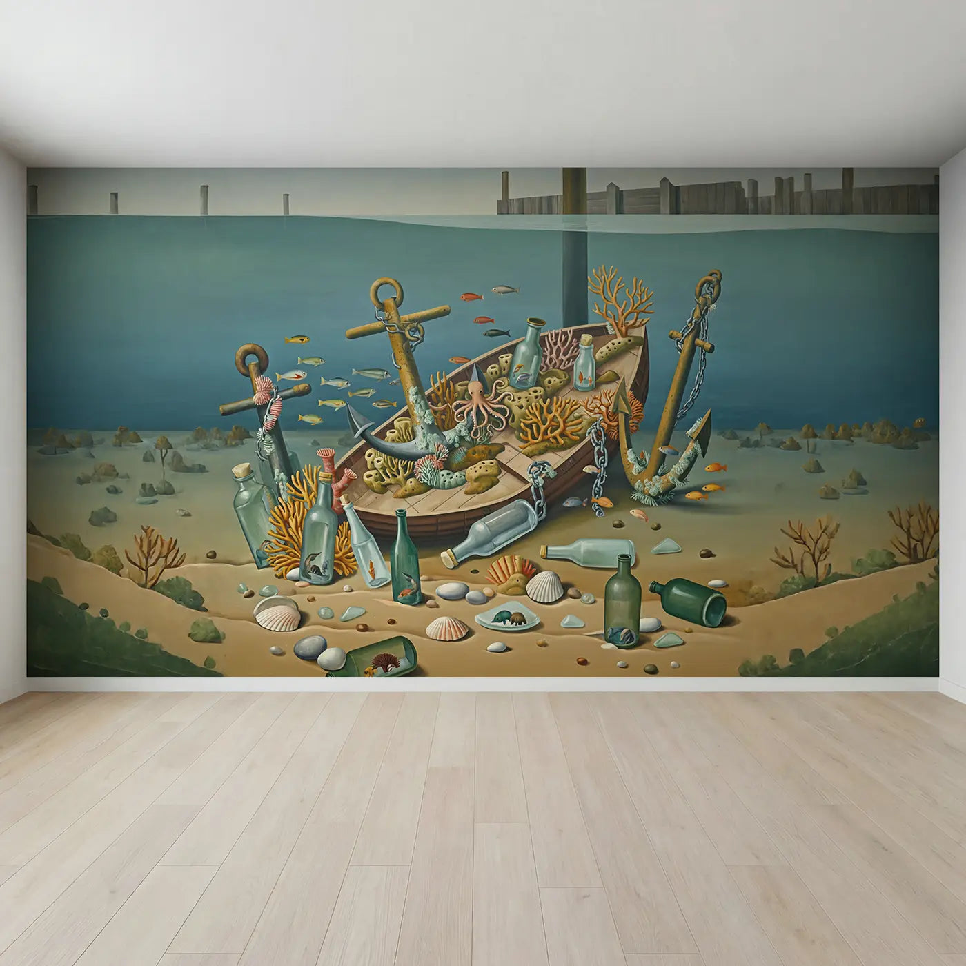 Full view of Harbor Floor Found Reef Wallpaper Mural by Whimsy Tots