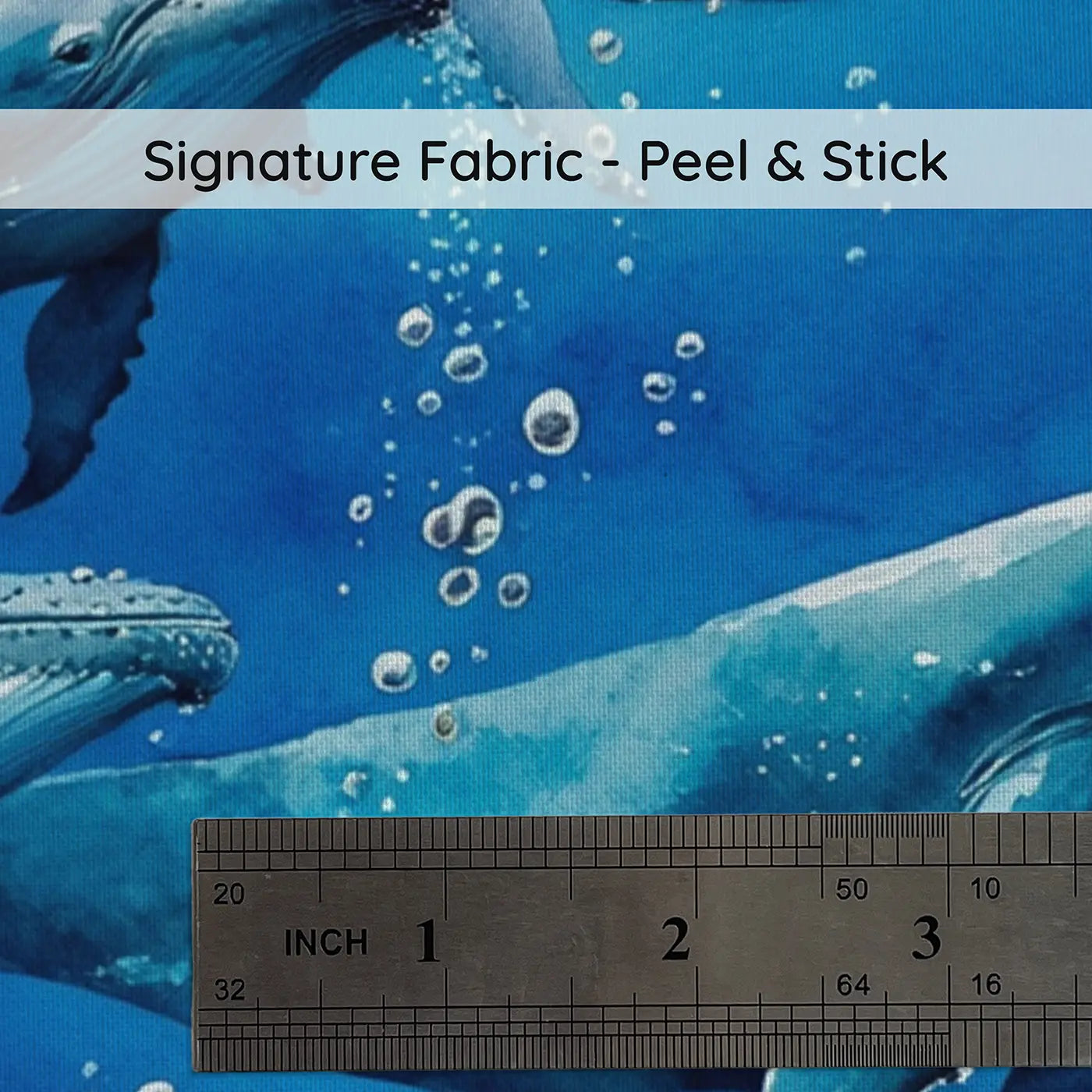 Fabric texture close-up of Whale Migration Deep Blue Wallpaper Mural by Whimsy Tots