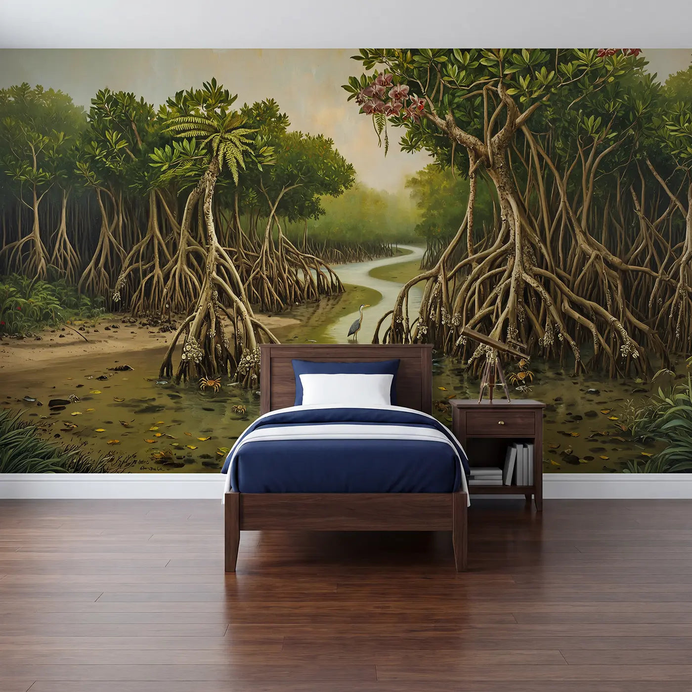 Painted Landscape mangrove channel maze wallpaper mural for kids room by Whimsy Tots
